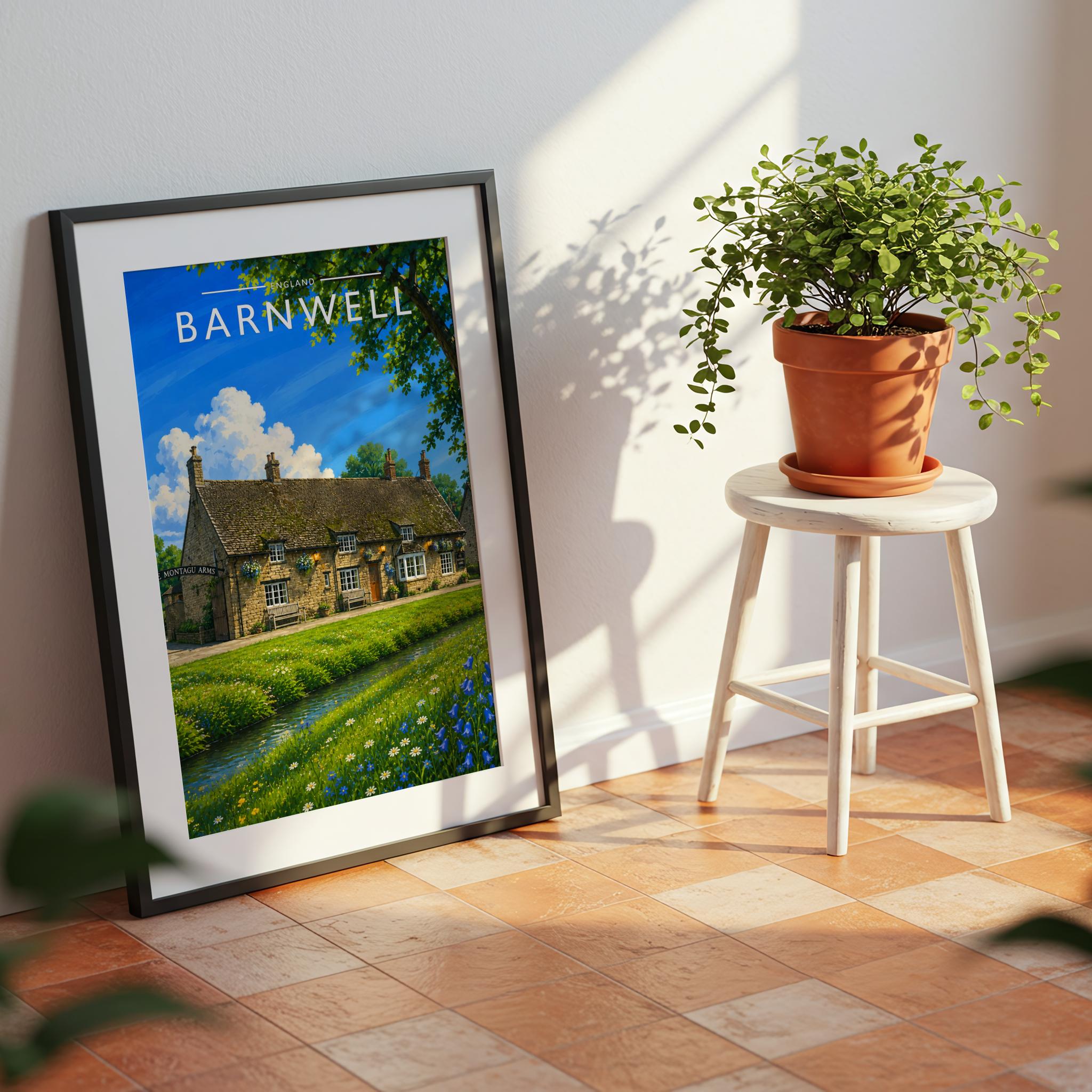 Barnwell Travel Poster mounted in a black frame
