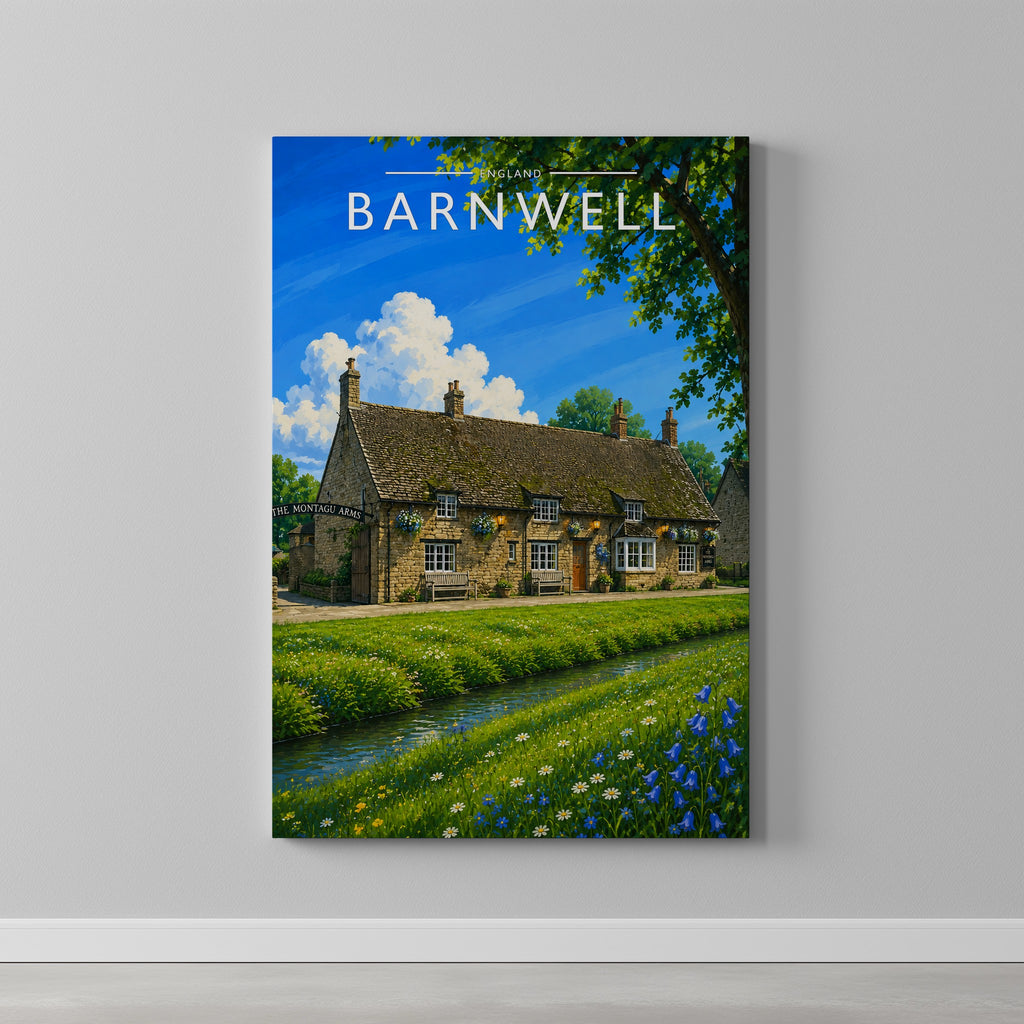 Barnwell Travel Poster as a gallery-wrapped canvas on a plain wall