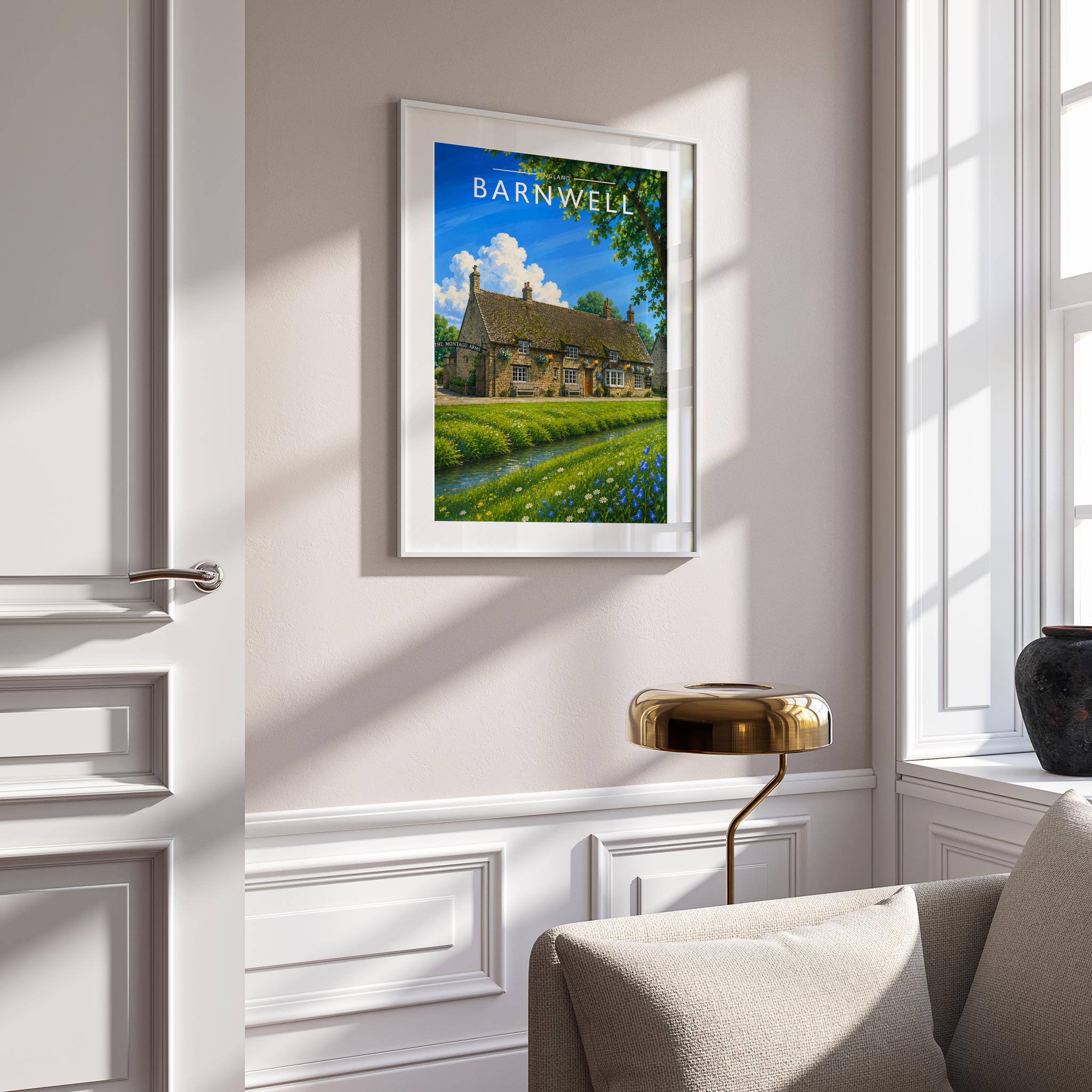 Barnwell Travel Poster mounted in a white frame
