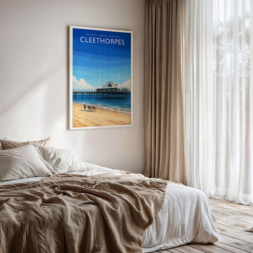 Cleethorpes #3 Travel Poster framed on a bedroom wall