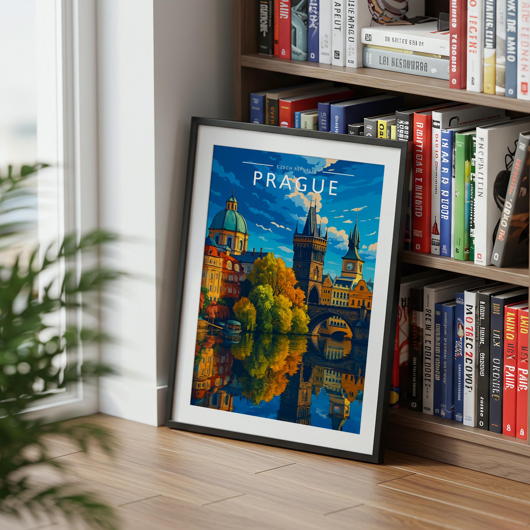 Prague Travel Poster mounted in a black frame