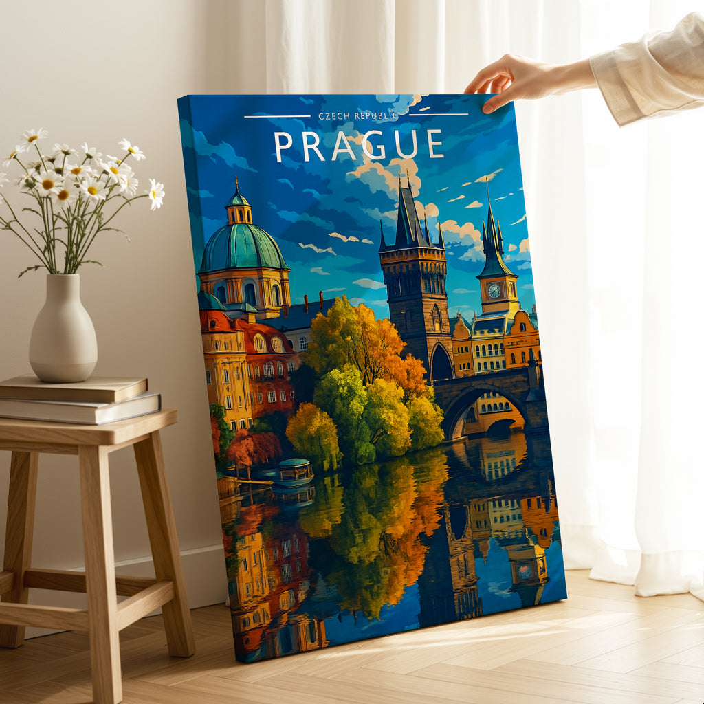 Prague Travel Poster as a gallery-wrapped canvas