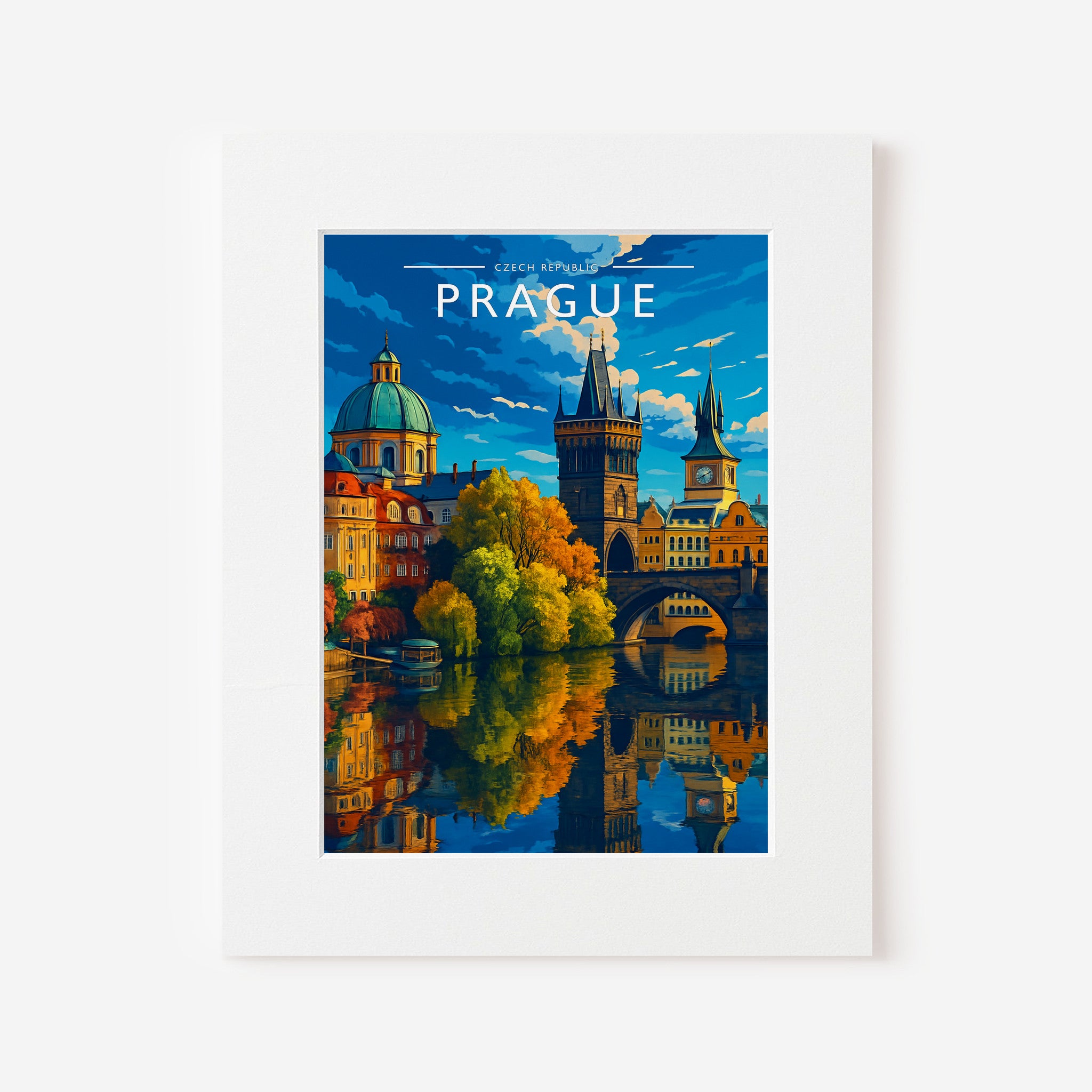Prague Travel Poster in a white mount