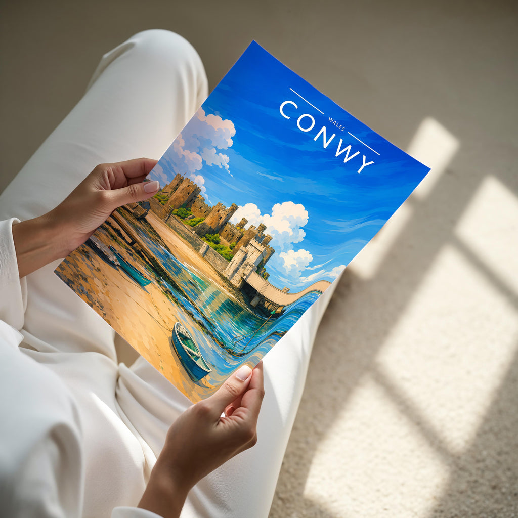 Conwy Travel Poster - A4 print held in hand