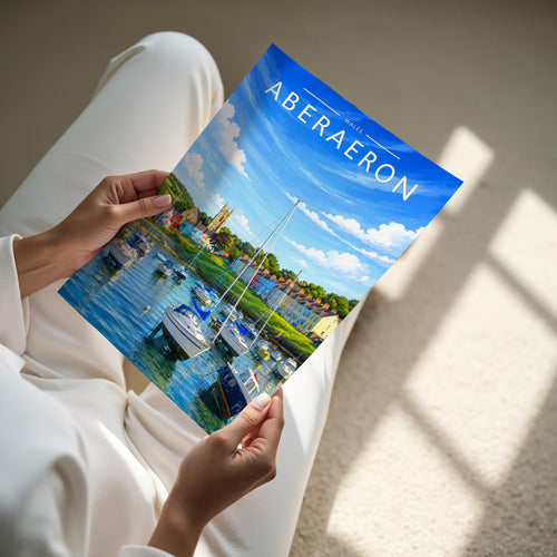 Aberaeron Travel Poster - A4 print held in hand