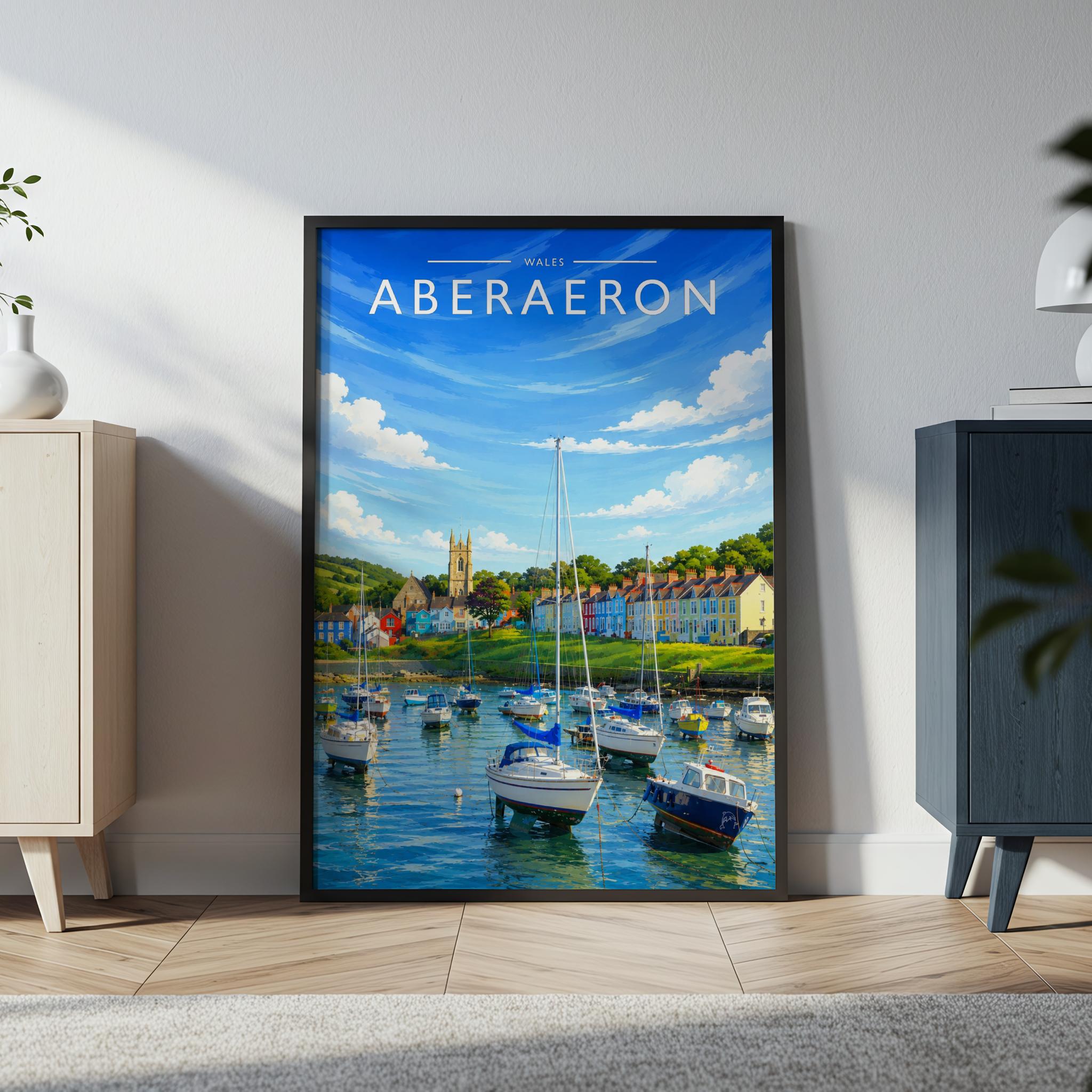 Aberaeron Travel Poster in a black frame
