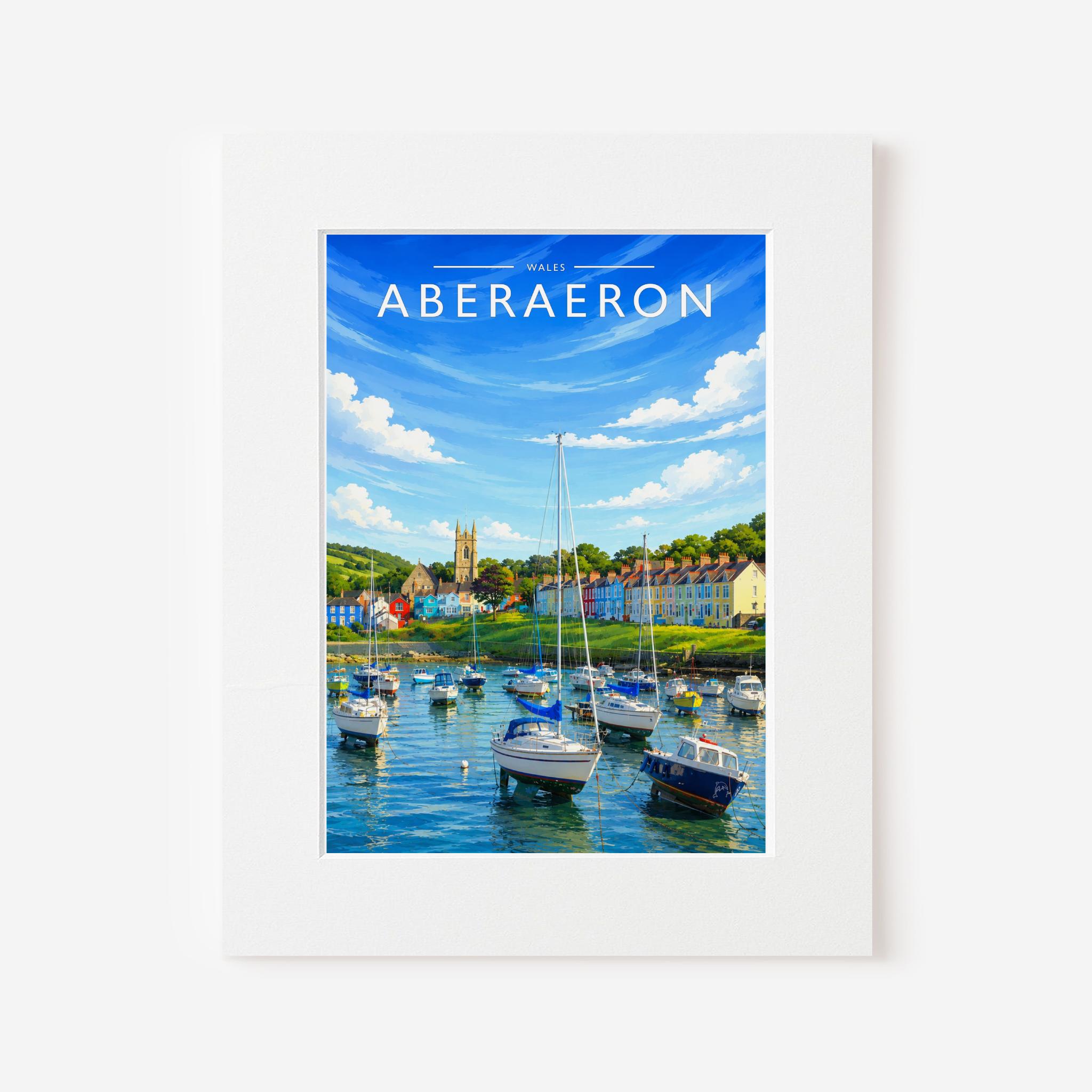 Aberaeron Travel Poster in a white mount board