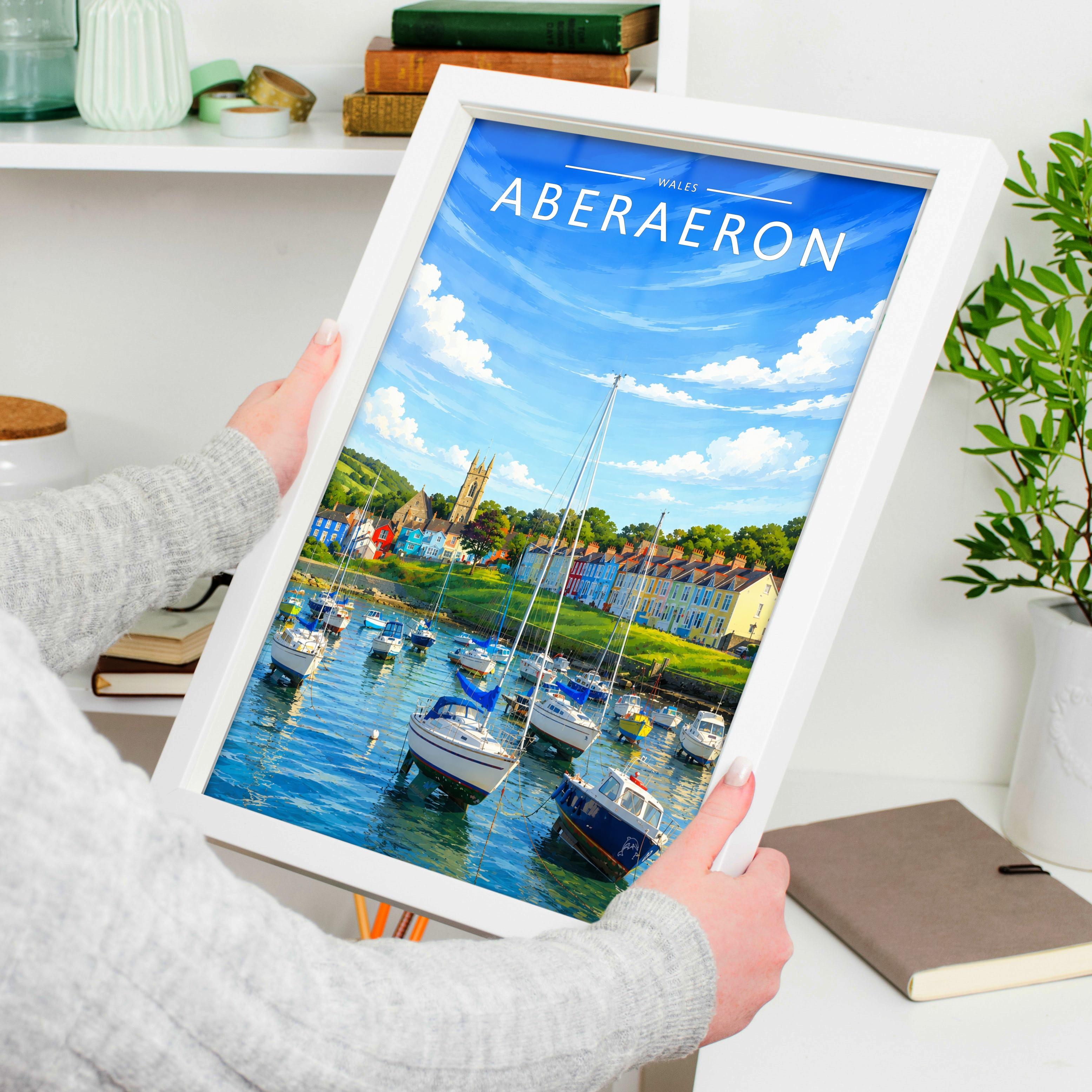 Aberaeron Travel Poster held in a white frame