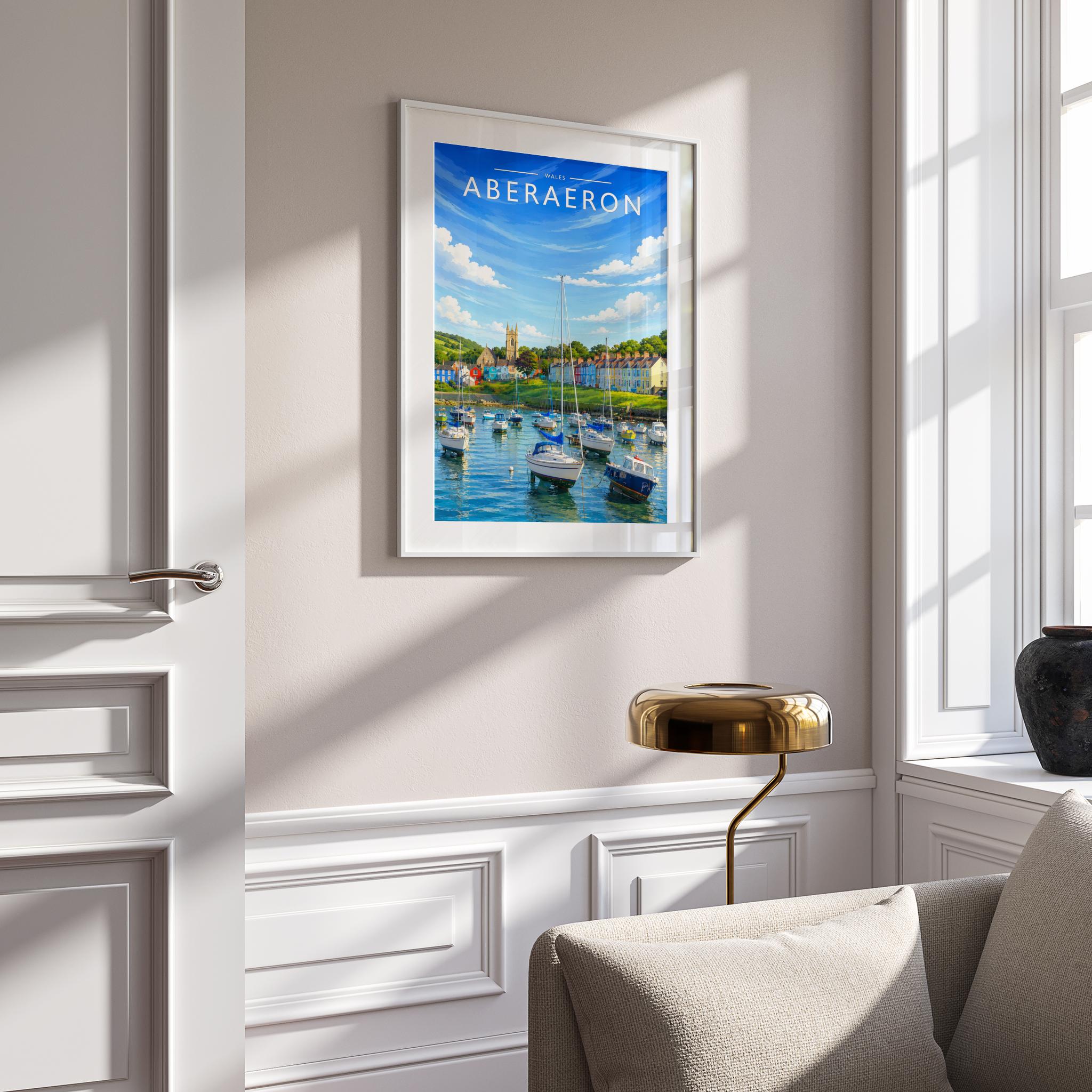 Aberaeron Travel Poster mounted in a white frame