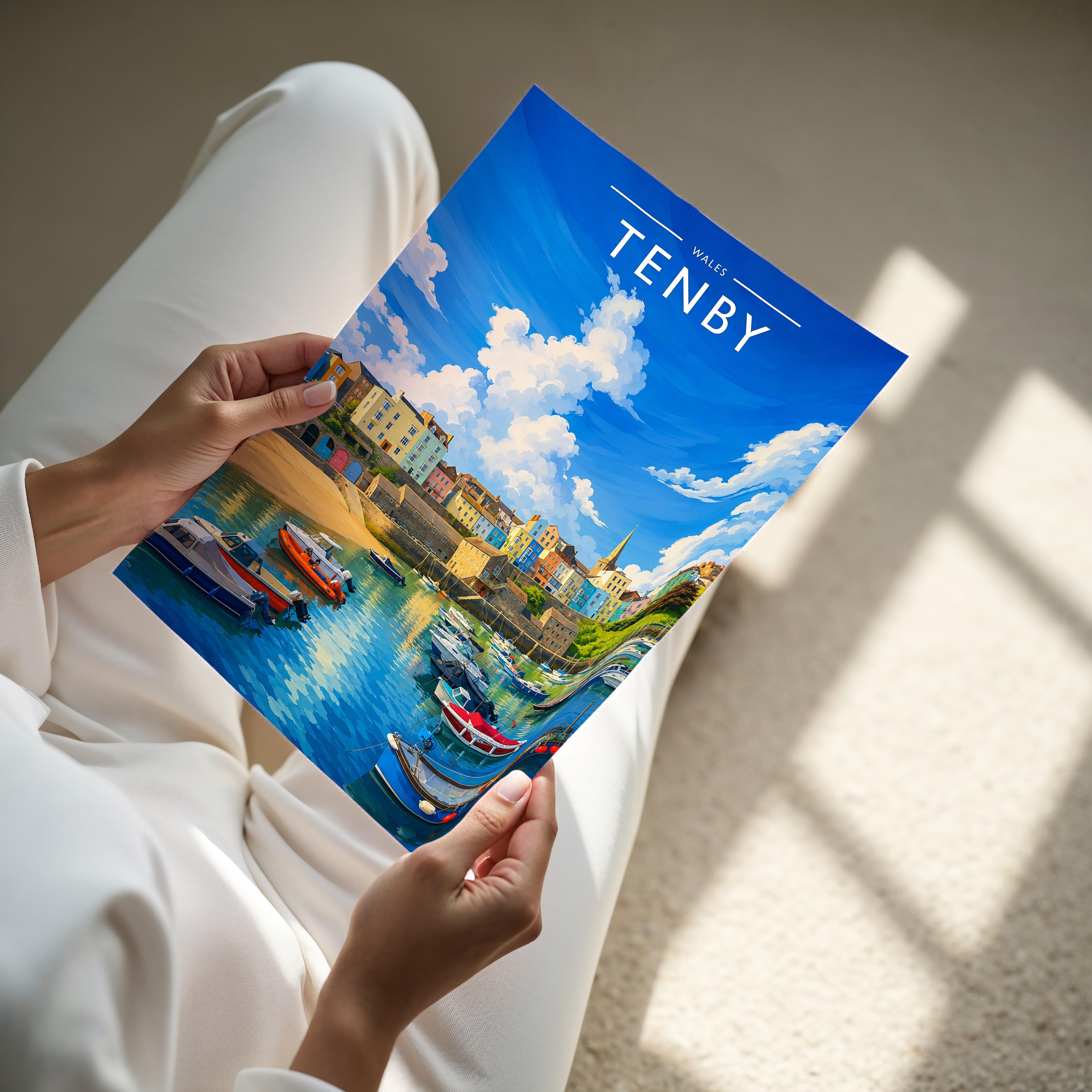 Tenby #2 Travel Poster - A4 print held in hand
