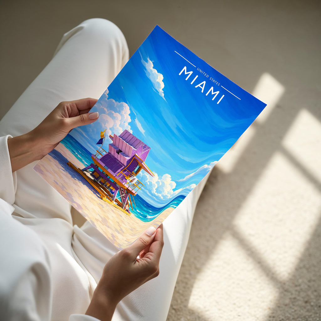 Miami #3 Travel Poster - A4 print held in hand