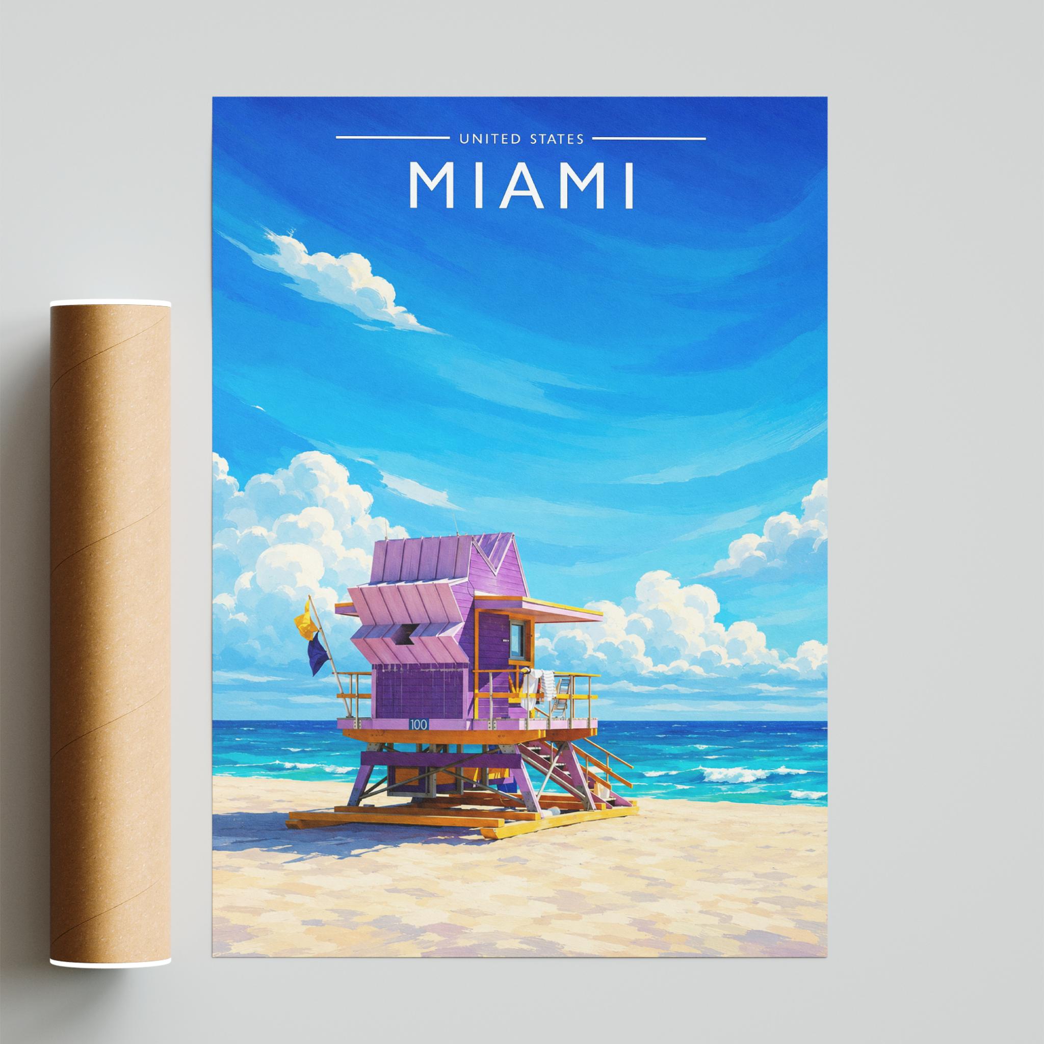 Miami #3 Travel Poster - fine art print with shipping tube
