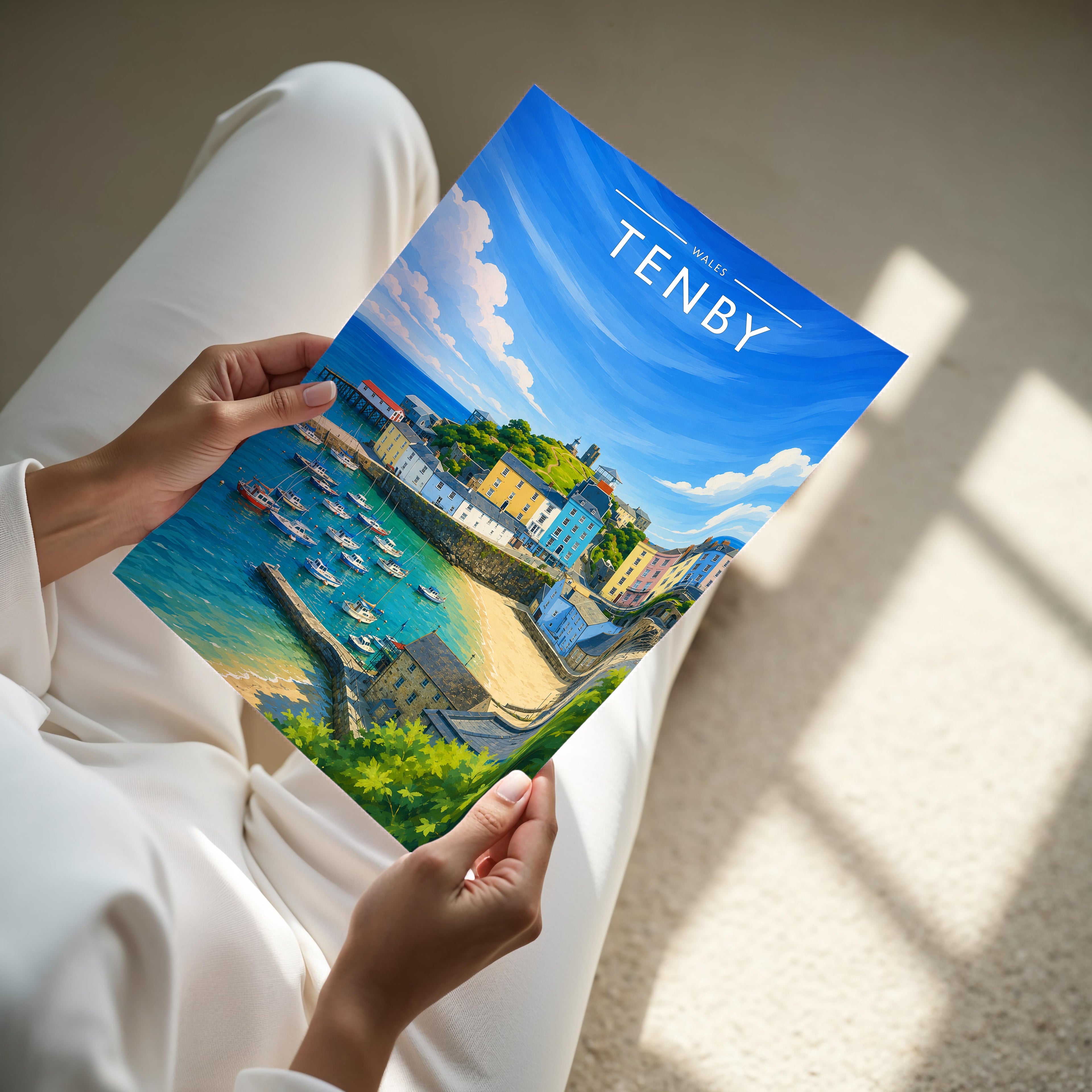 Tenby #3 Travel Poster - A4 print held in hand