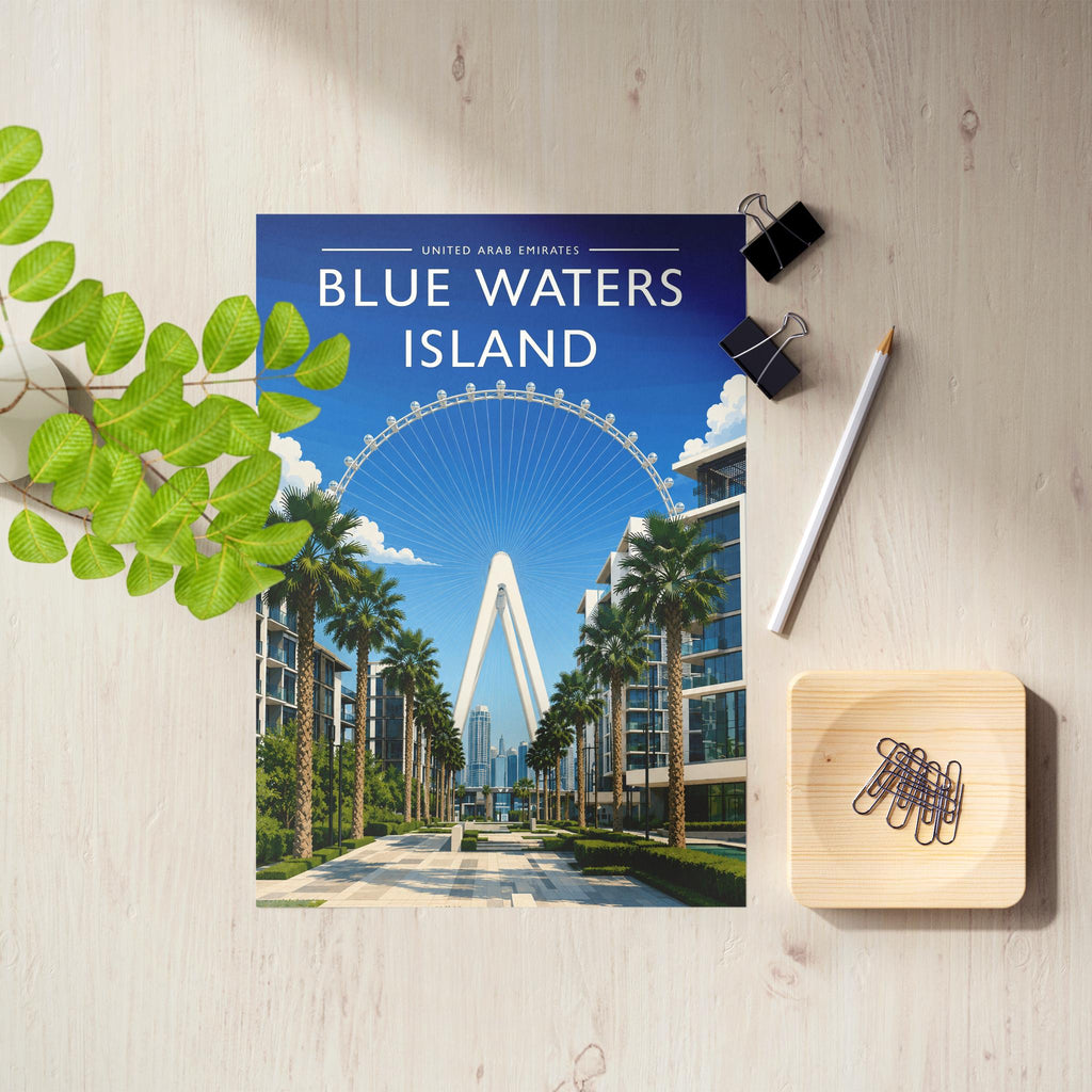 Blue Waters Island Travel Poster as an unframed A4 print