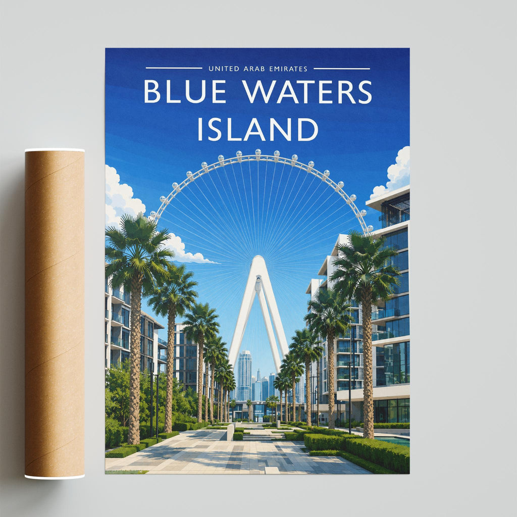 Blue Waters Island Travel Poster - fine art print with shipping tube