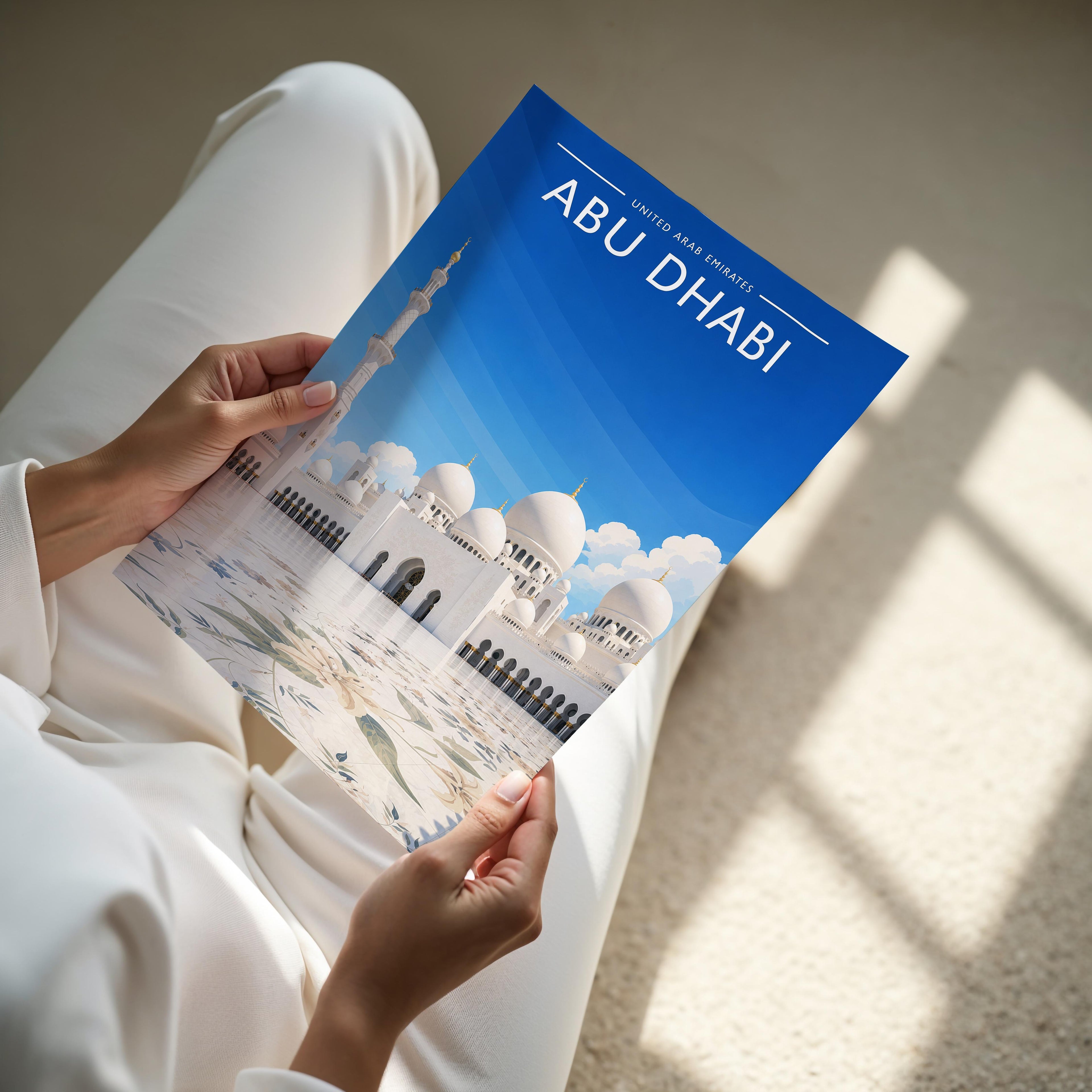Abu Dhabi #5 Travel Poster - A4 print held in hand