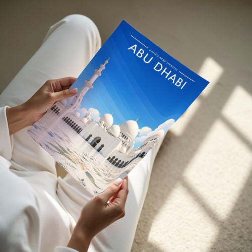 Abu Dhabi #5 Travel Poster - A4 print held in hand