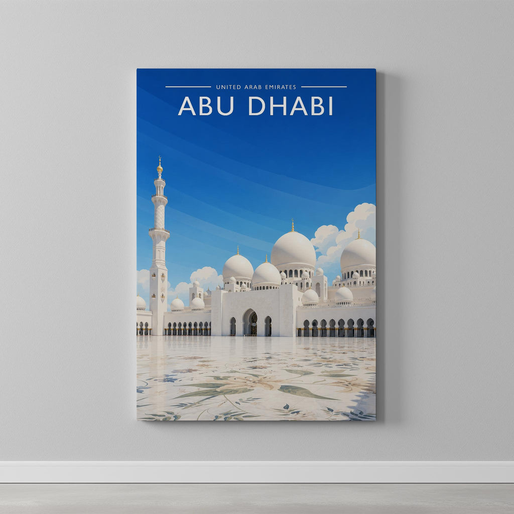 Abu Dhabi #5 Travel Poster as a gallery-wrapped canvas on a plain wall