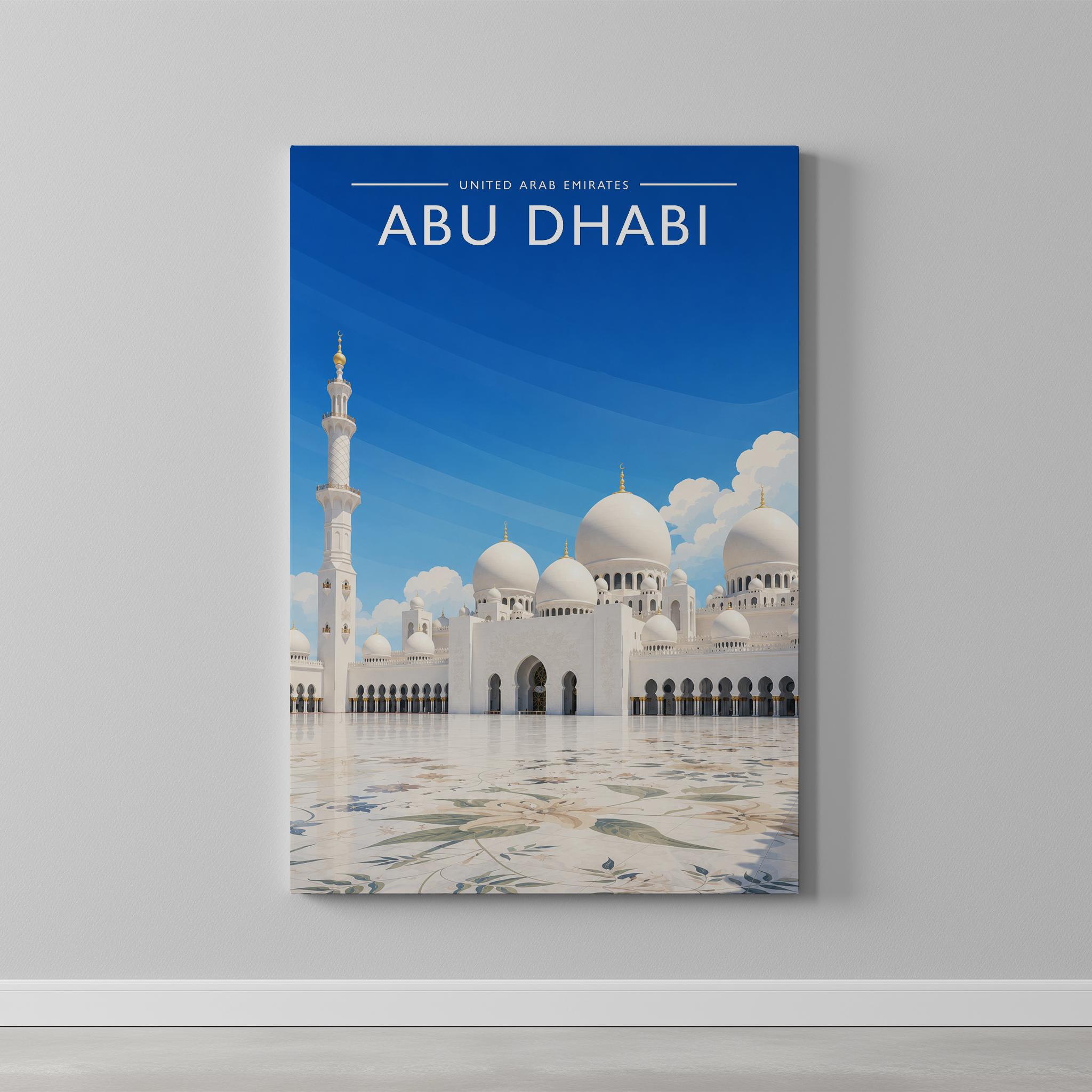 Abu Dhabi #5 Travel Poster as a gallery-wrapped canvas on a plain wall