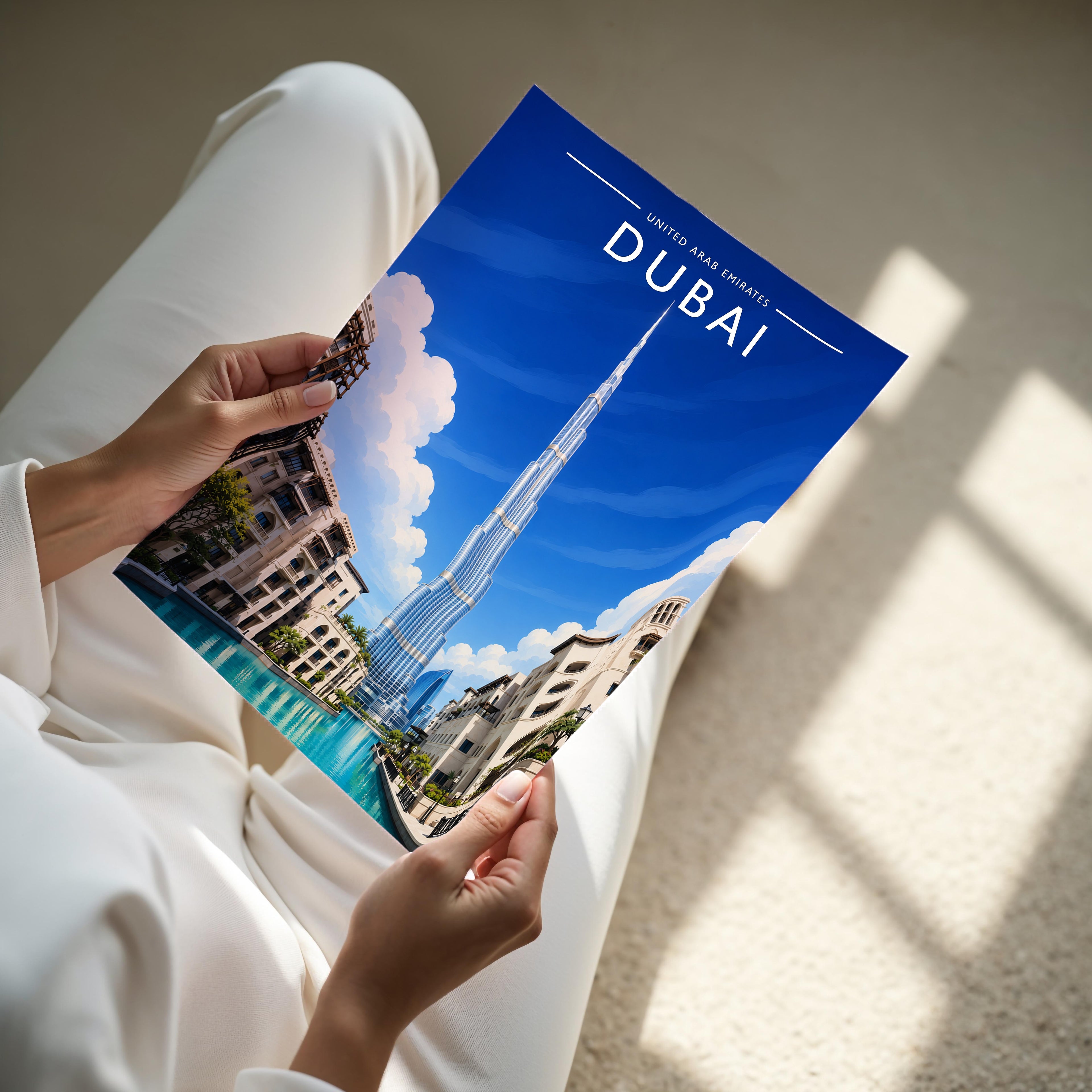 Dubai #2 Travel Poster - A4 print held in hand