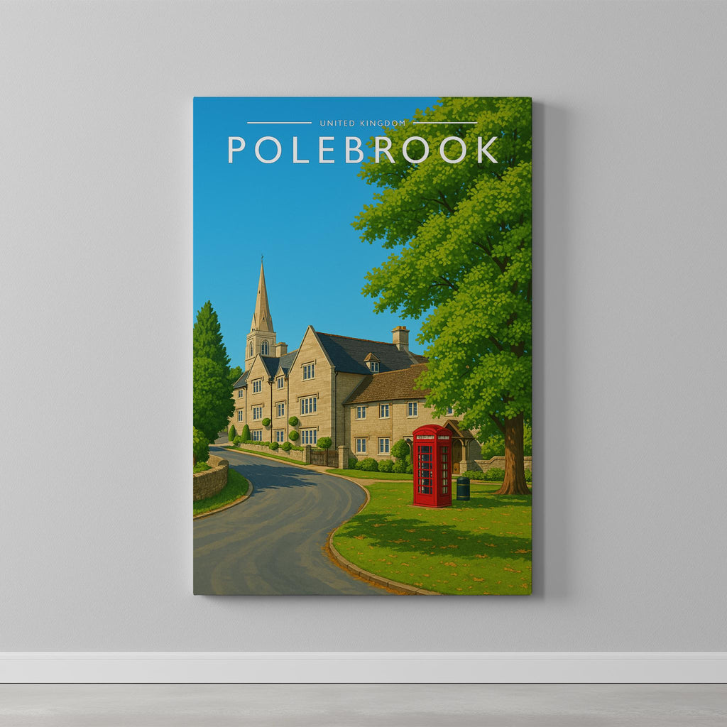 Polebrook Travel Poster as a gallery-wrapped canvas on a plain wall