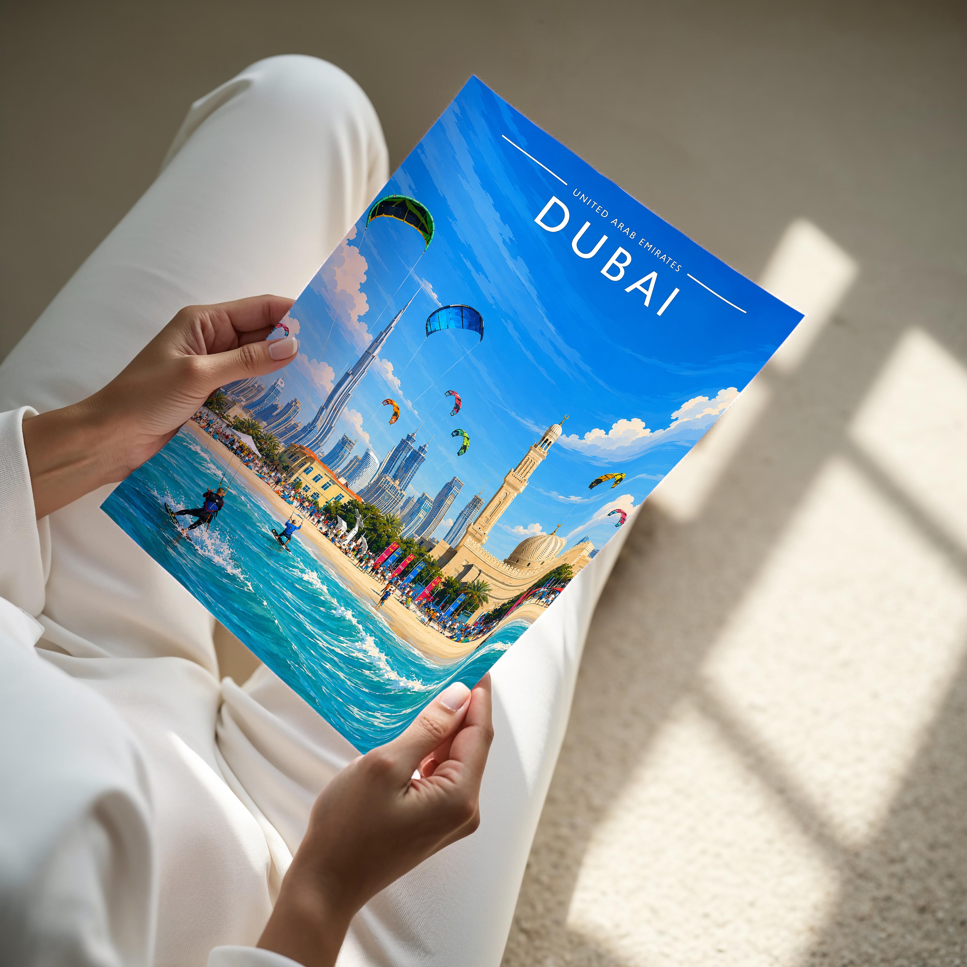 Dubai #9 Travel Poster - A4 print held in hand