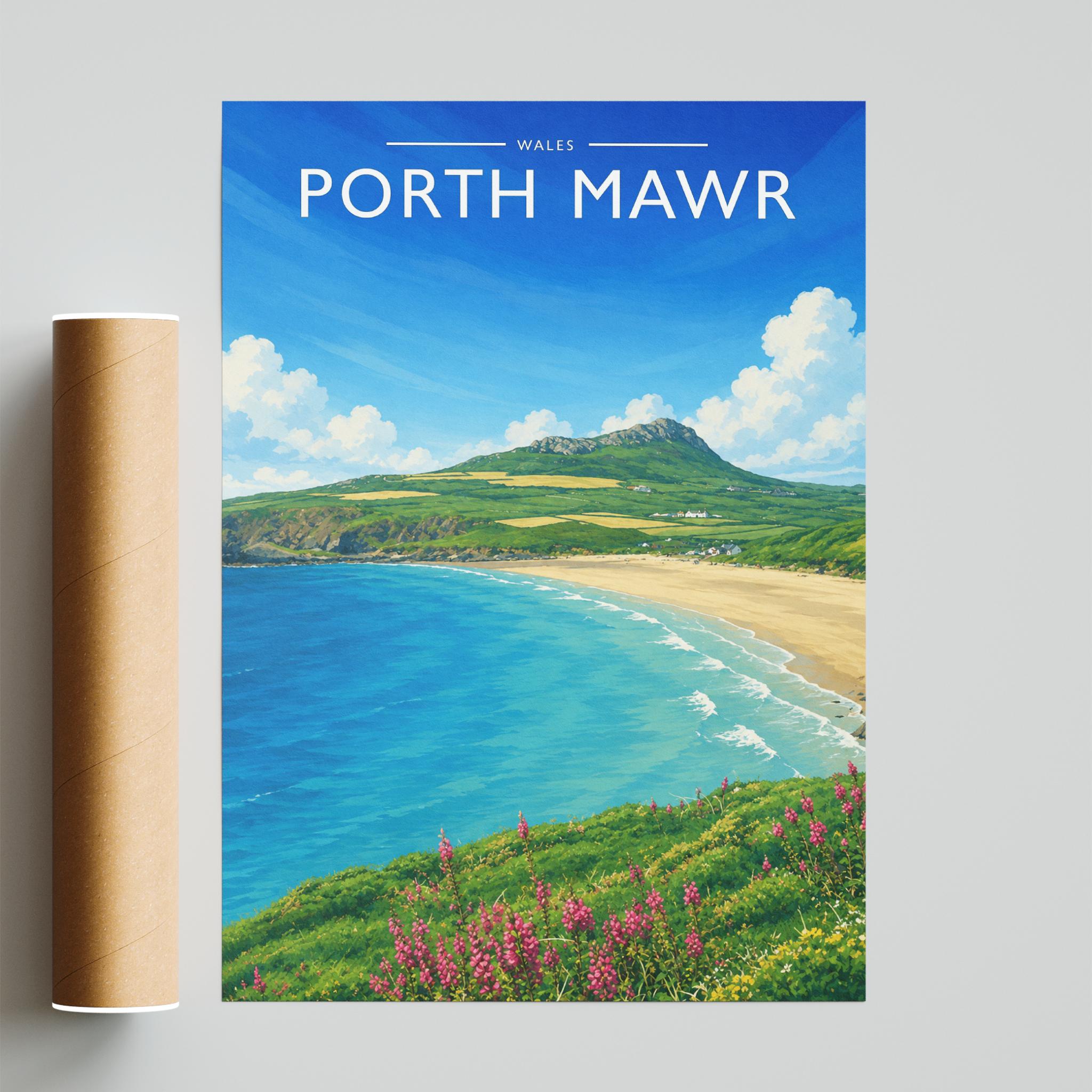 Porth Mawr Travel Poster - fine art print with shipping tube