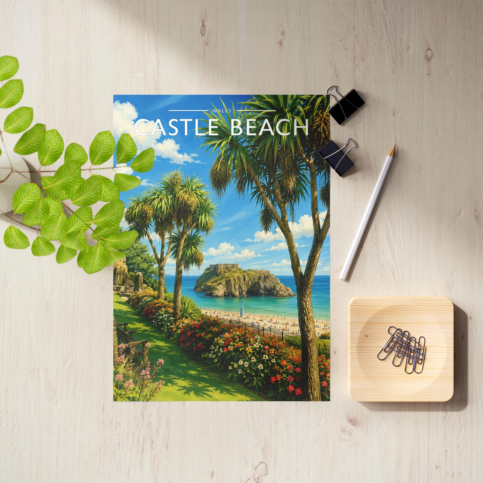 Castle Beach Travel Poster as an unframed A4 print