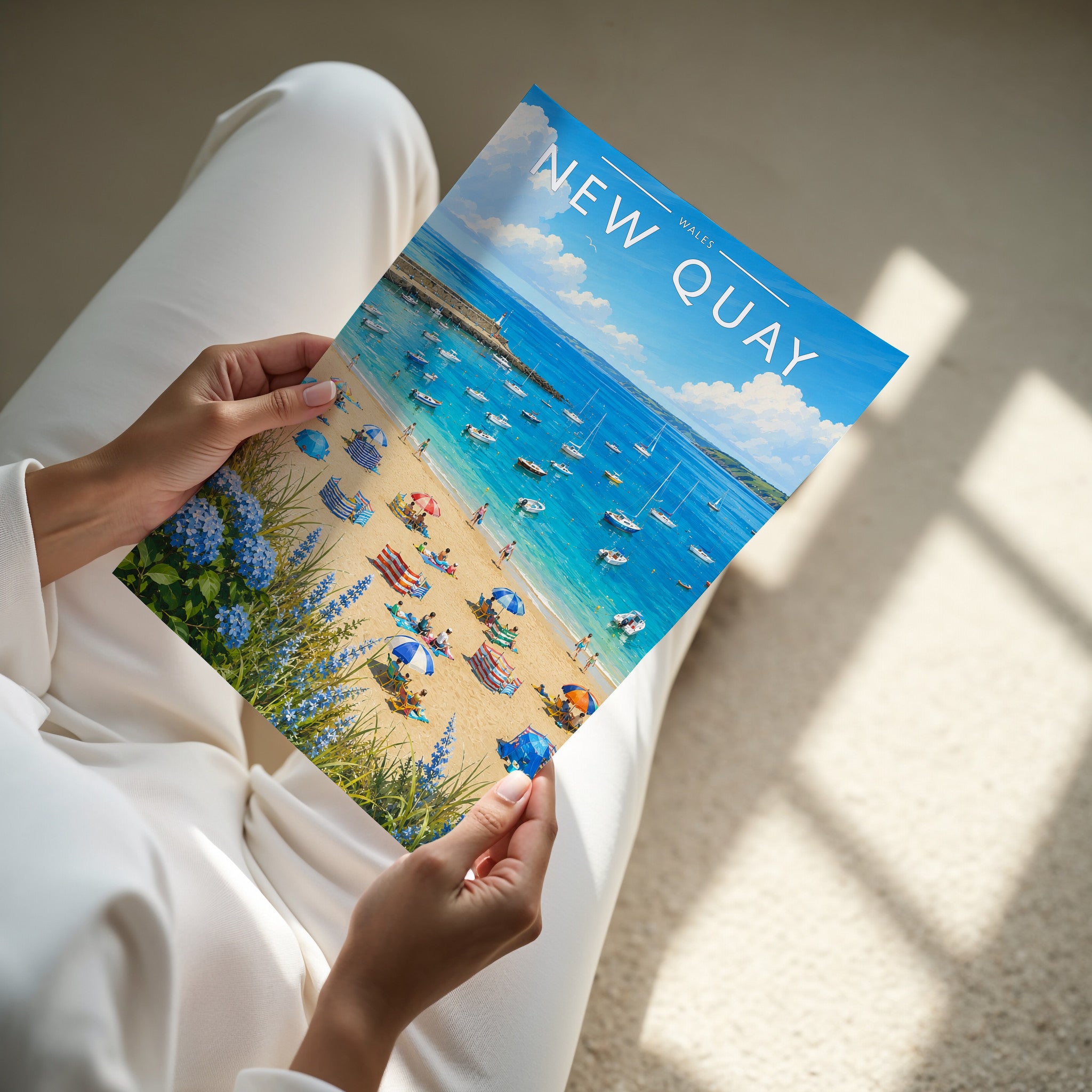 New Quay #3 Travel Poster - A4 print in hand
