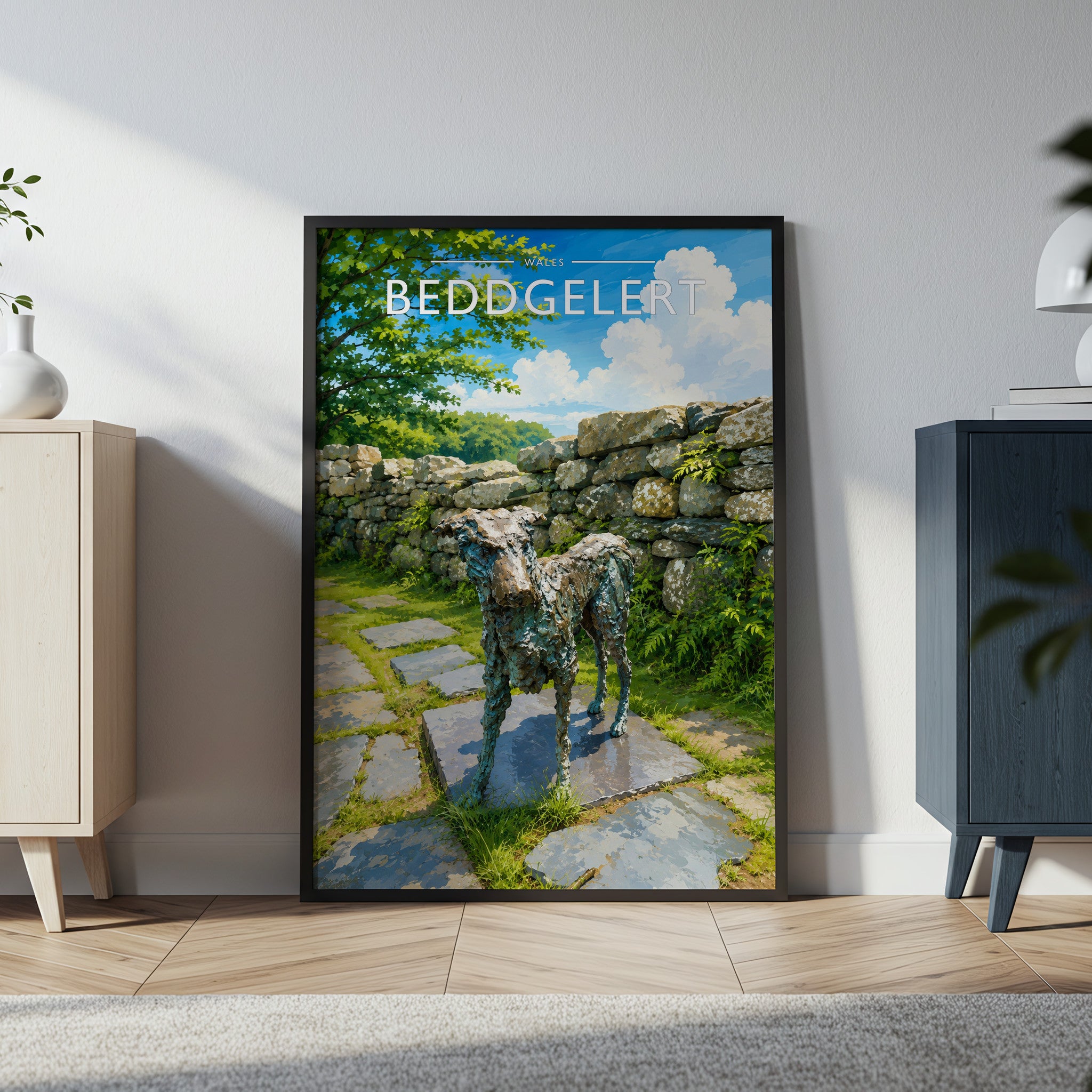Beddgelert Travel Poster in a black frame
