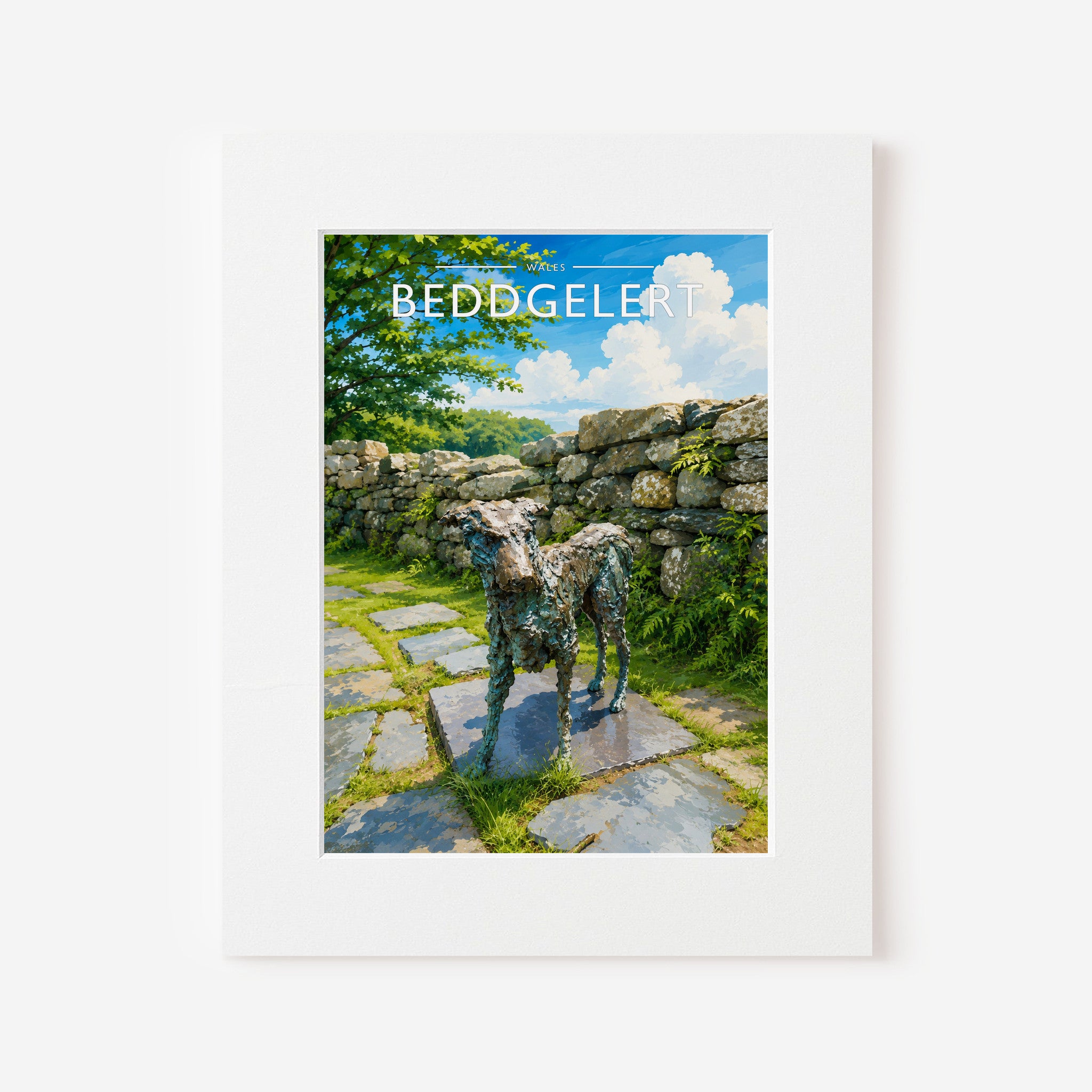 Beddgelert Travel Poster in a white mount board