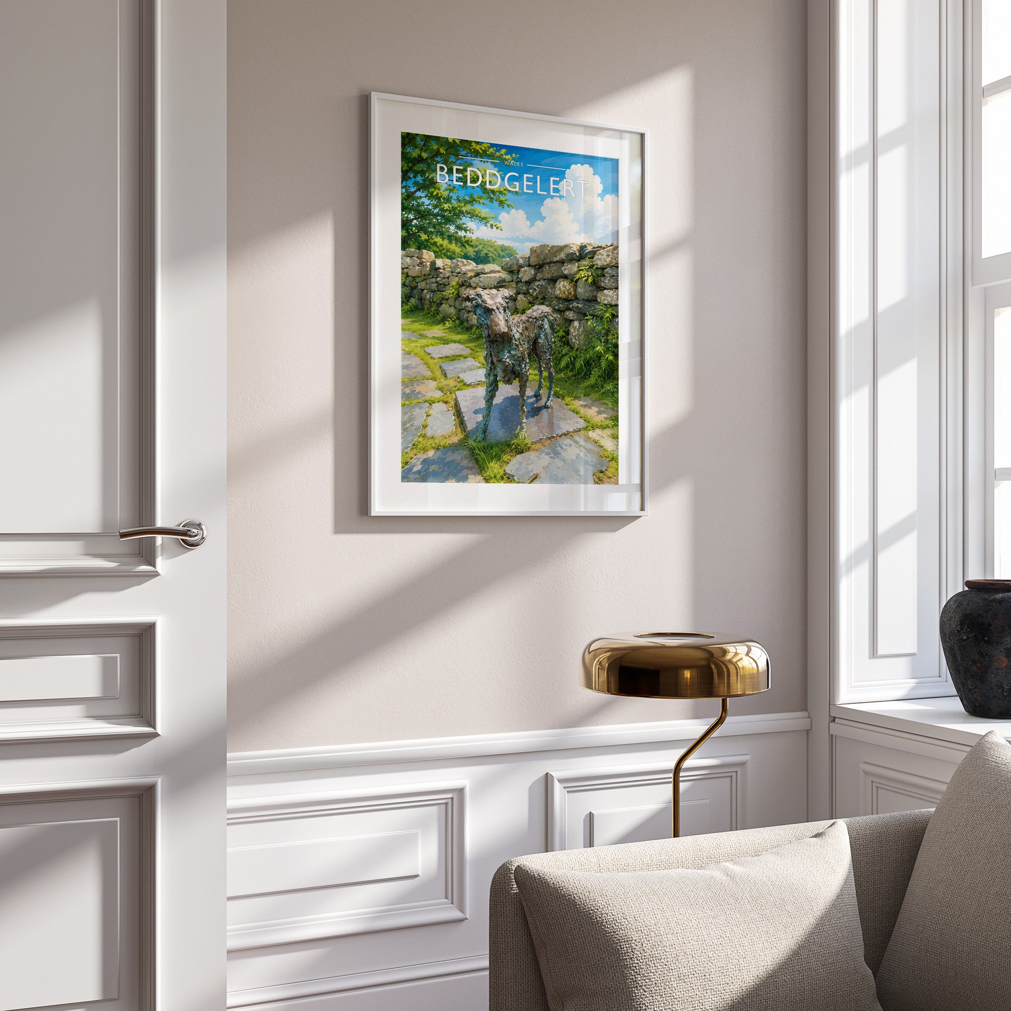 Beddgelert Travel Poster mounted in a white frame