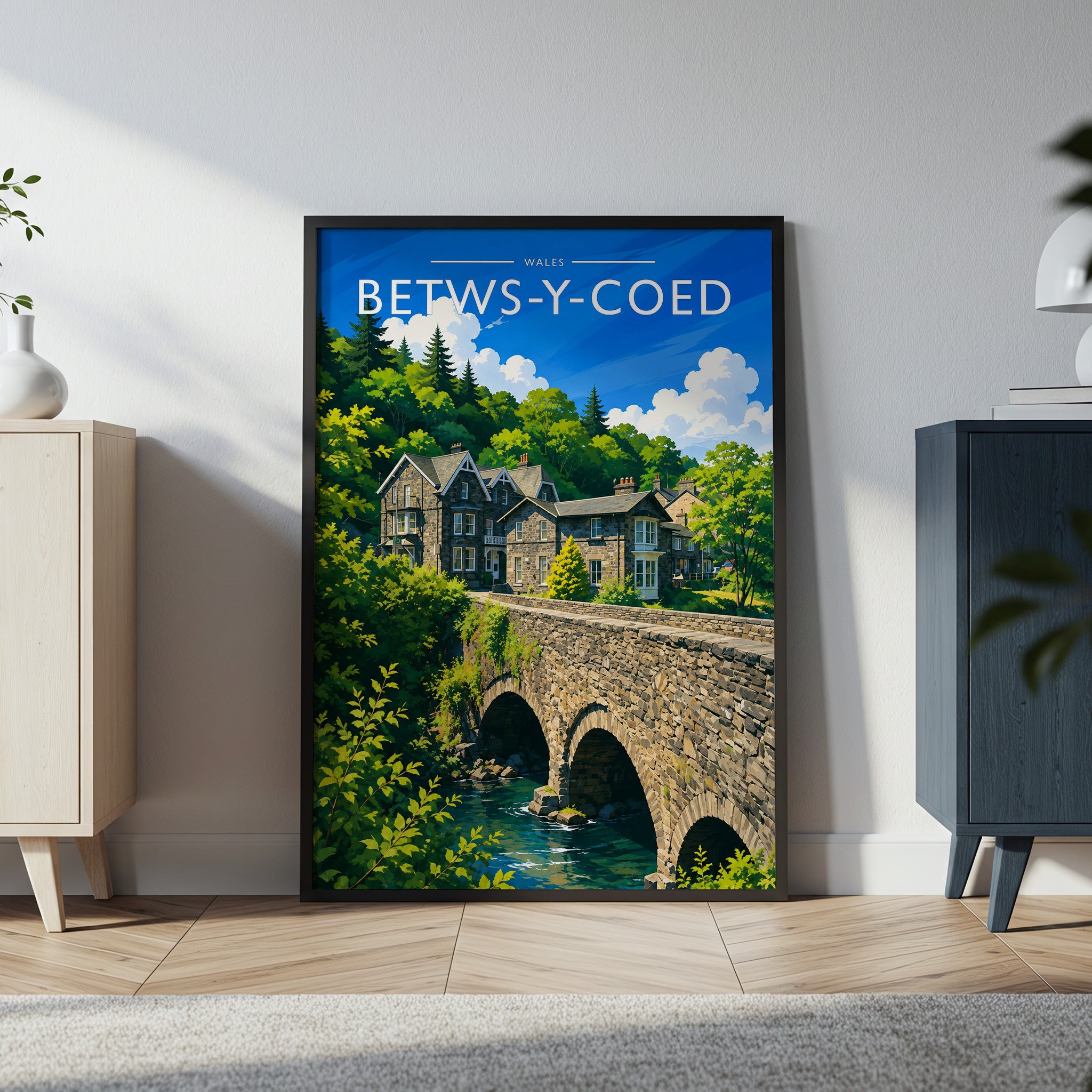Betws-y-Coed Travel Poster in a black frame