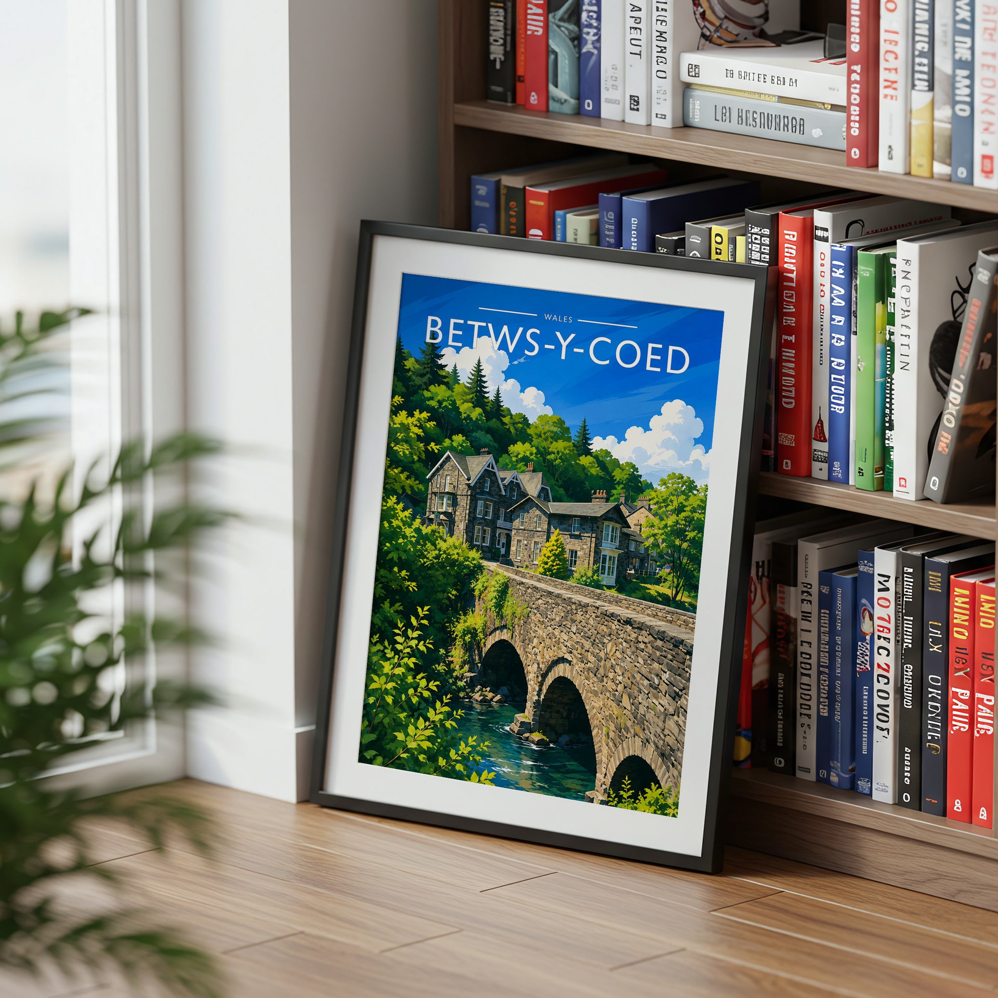 Betws-y-Coed Travel Poster mounted in a black frame