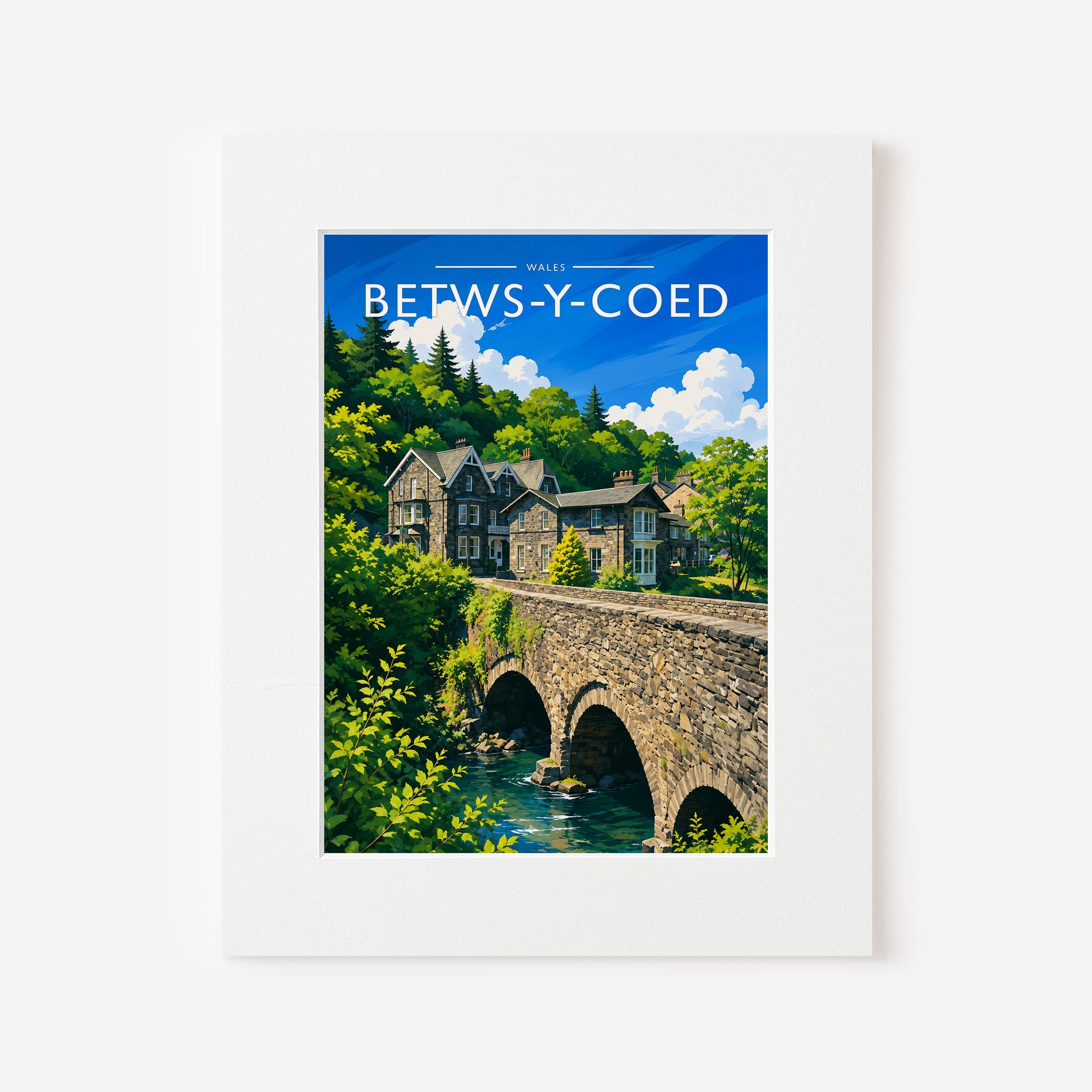 Betws-y-Coed Travel Poster in a white mount board