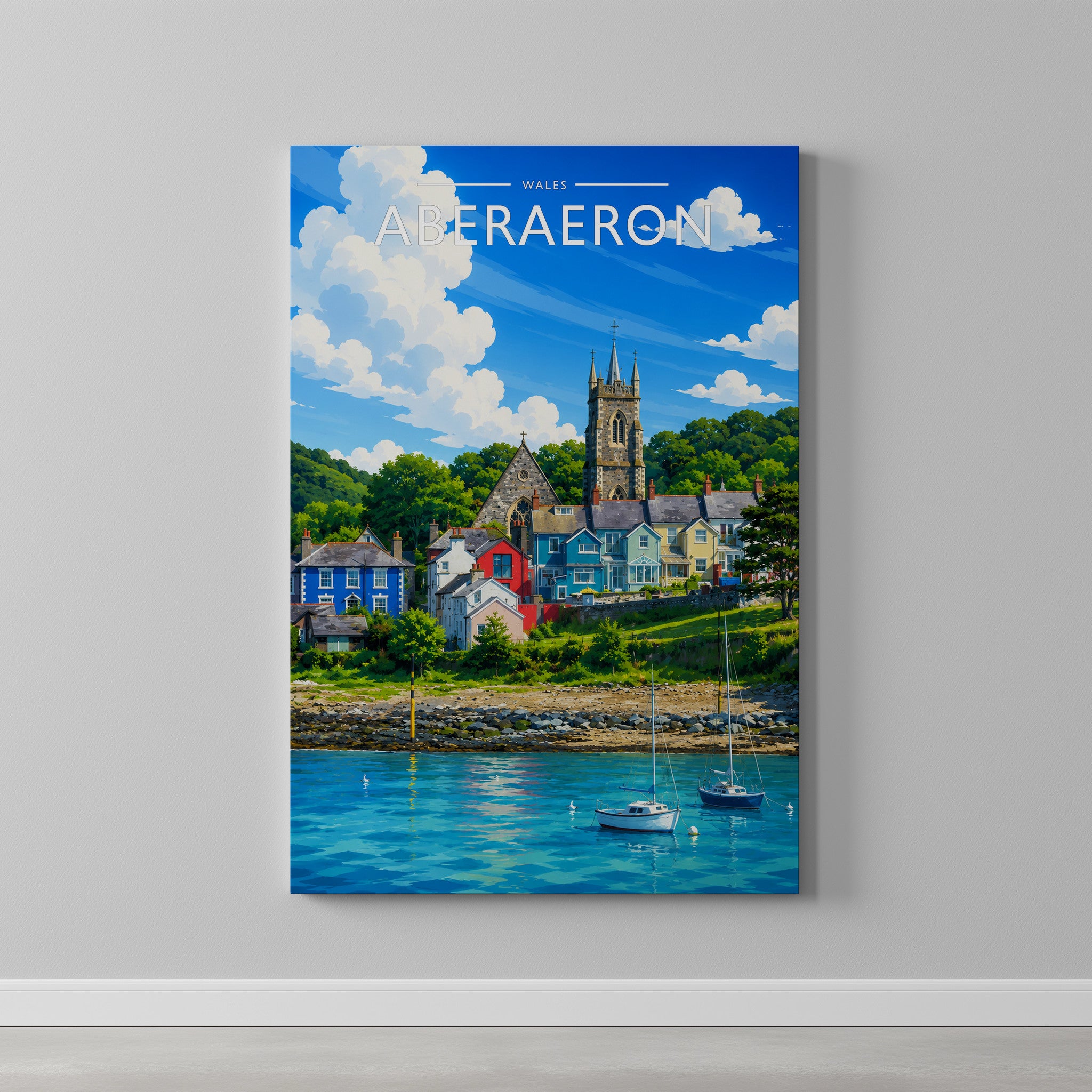 Aberaeron #2 Travel Poster as a gallery-wrapped canvas on a plain wall