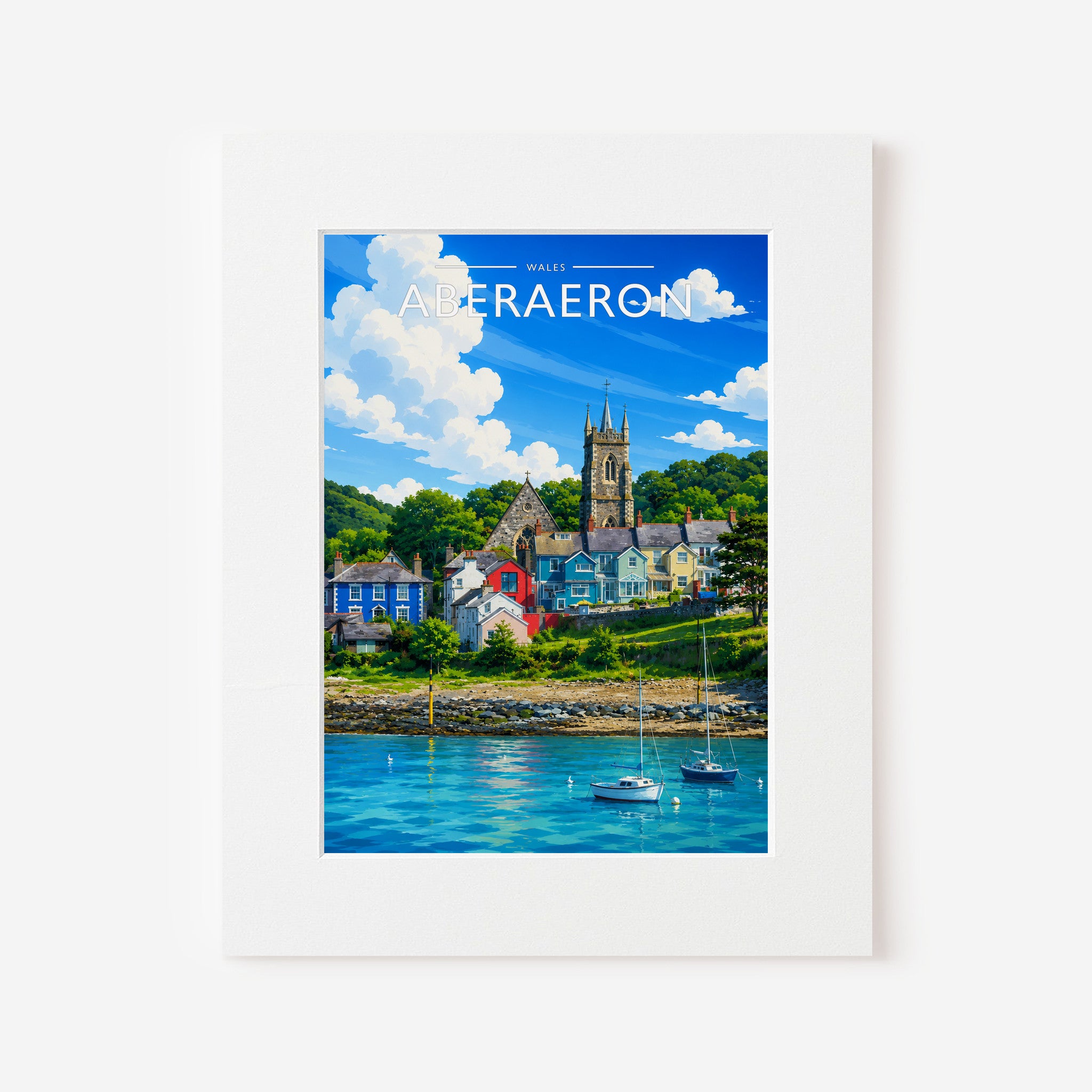 Aberaeron #2 Travel Poster in a white mount board