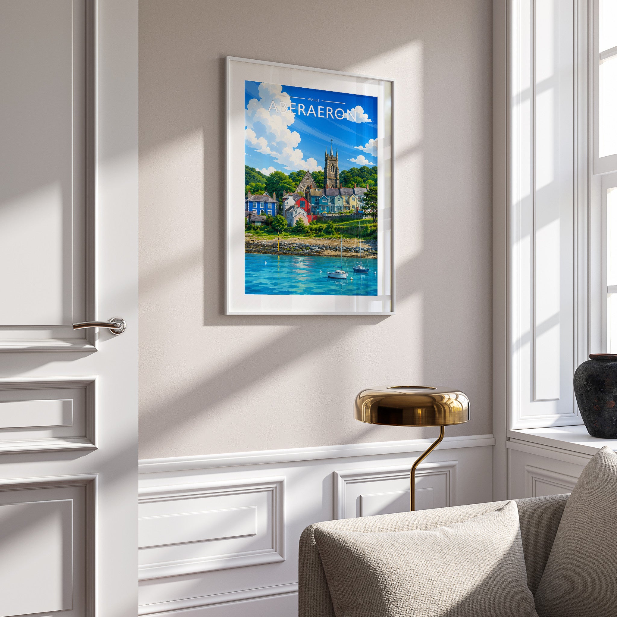 Aberaeron #2 Travel Poster mounted in a white frame