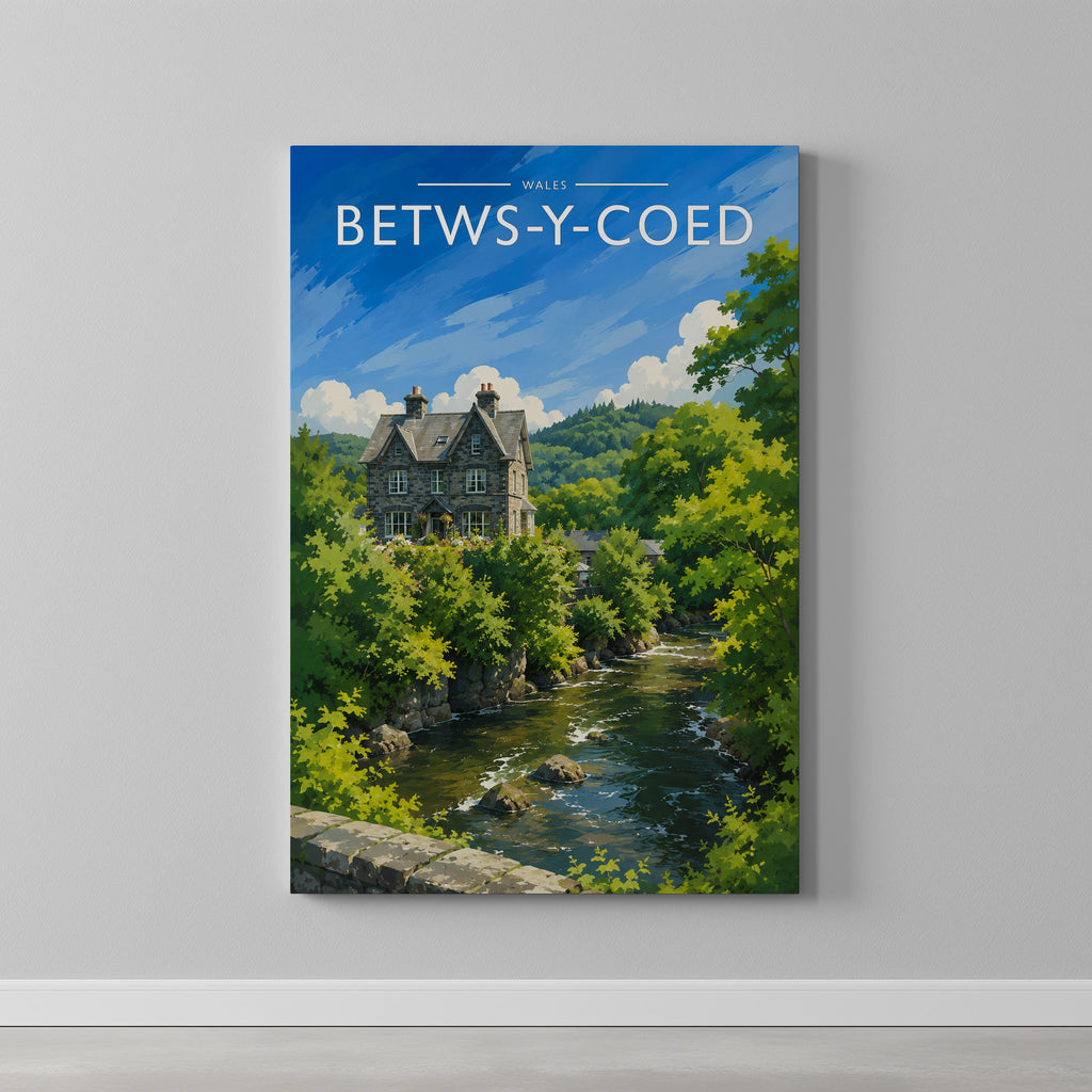 Betws-y-Coed #2 Travel Poster as a gallery-wrapped canvas on a plain wall