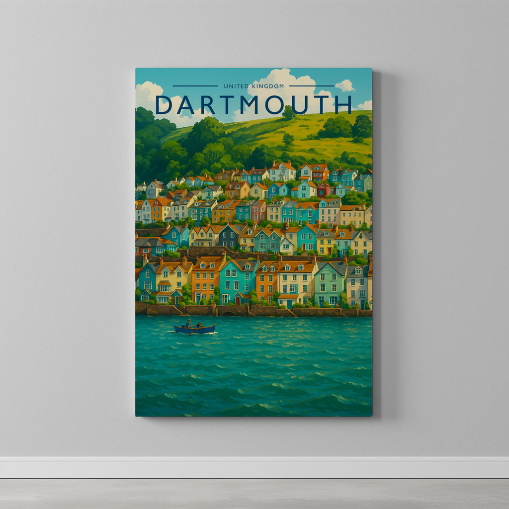 Dartmouth #2 Travel Poster as a gallery-wrapped canvas on a plain wall