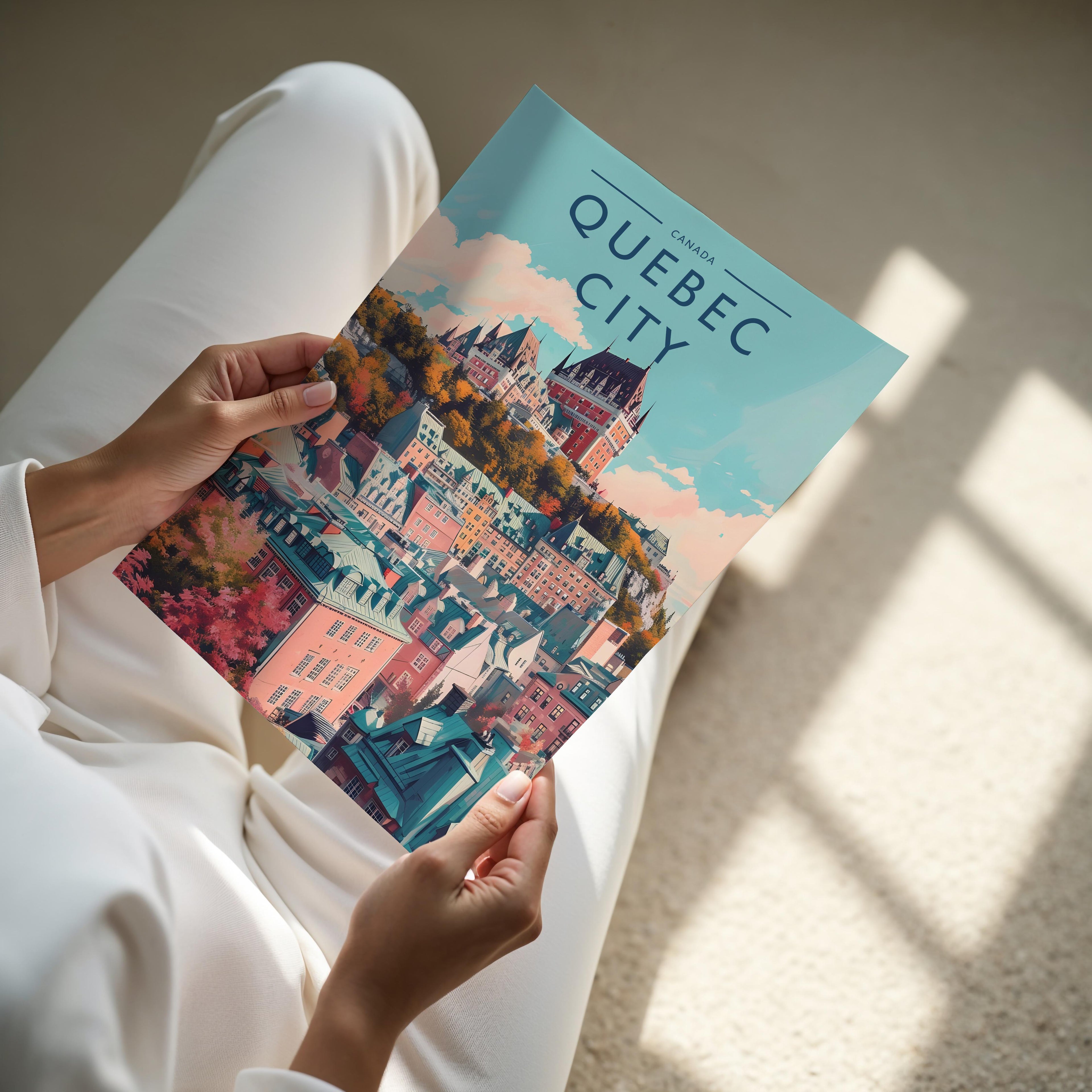 Quebec City Travel Poster - A4 print held in hand