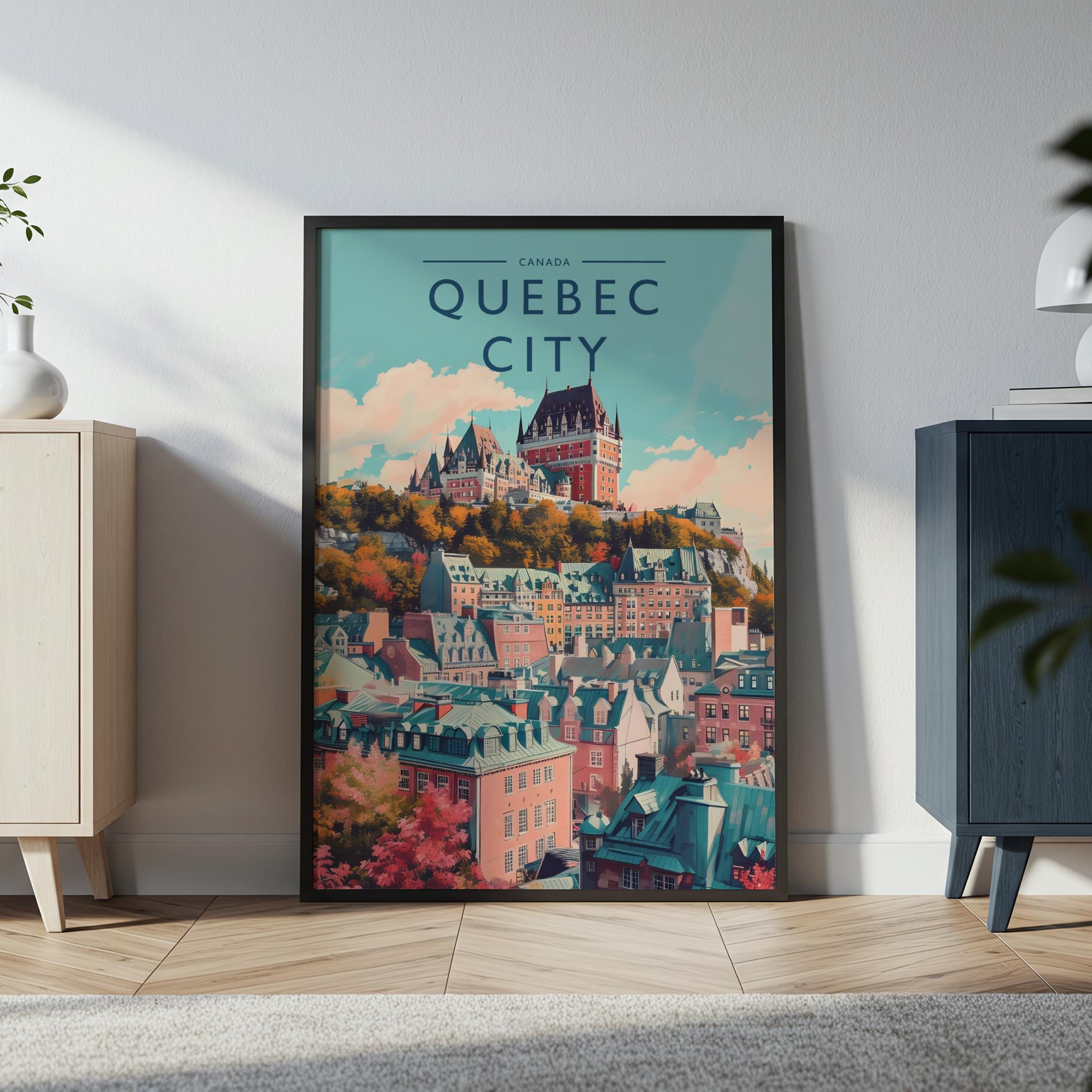 Quebec City Travel Poster in a black frame