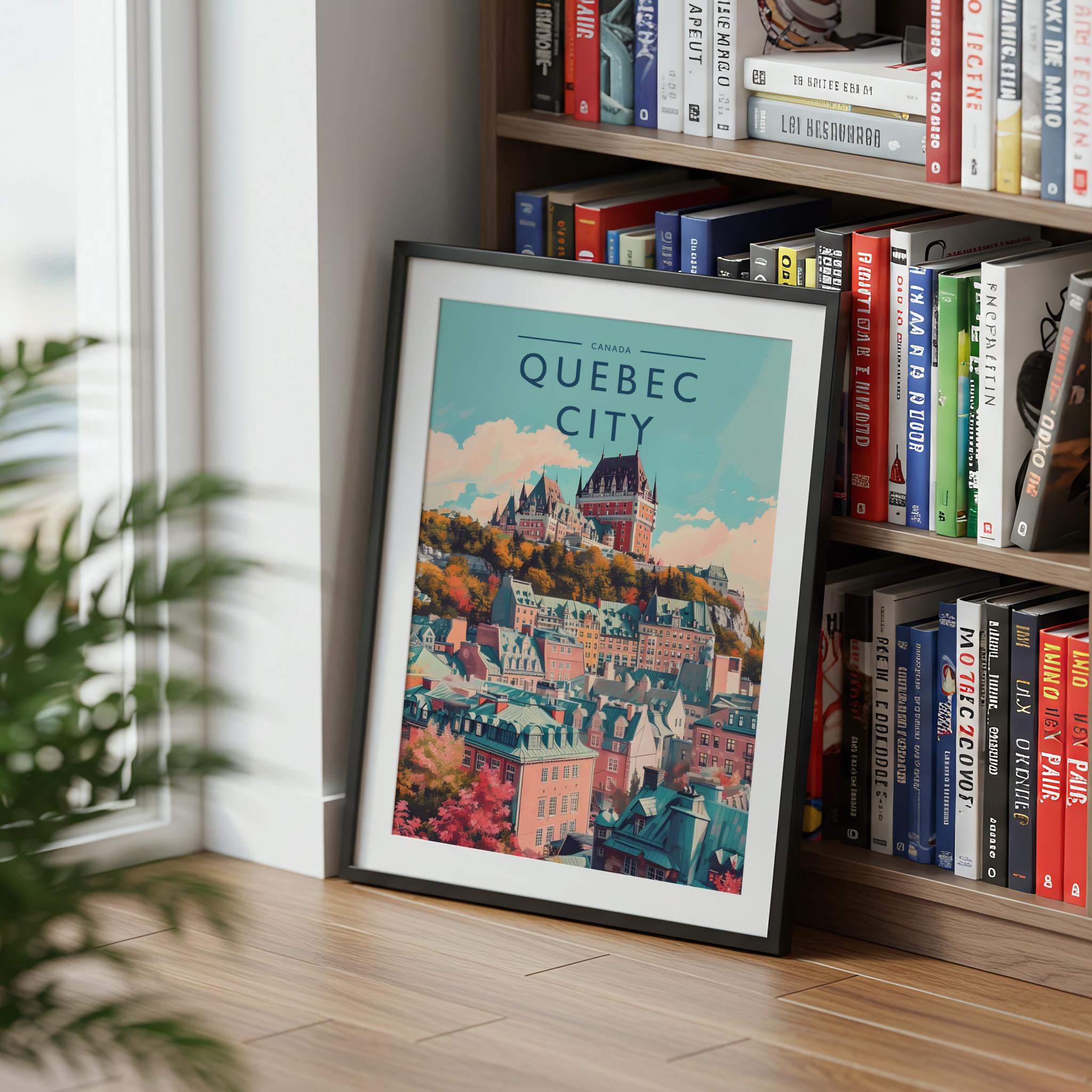 Quebec City Travel Poster mounted in a black frame