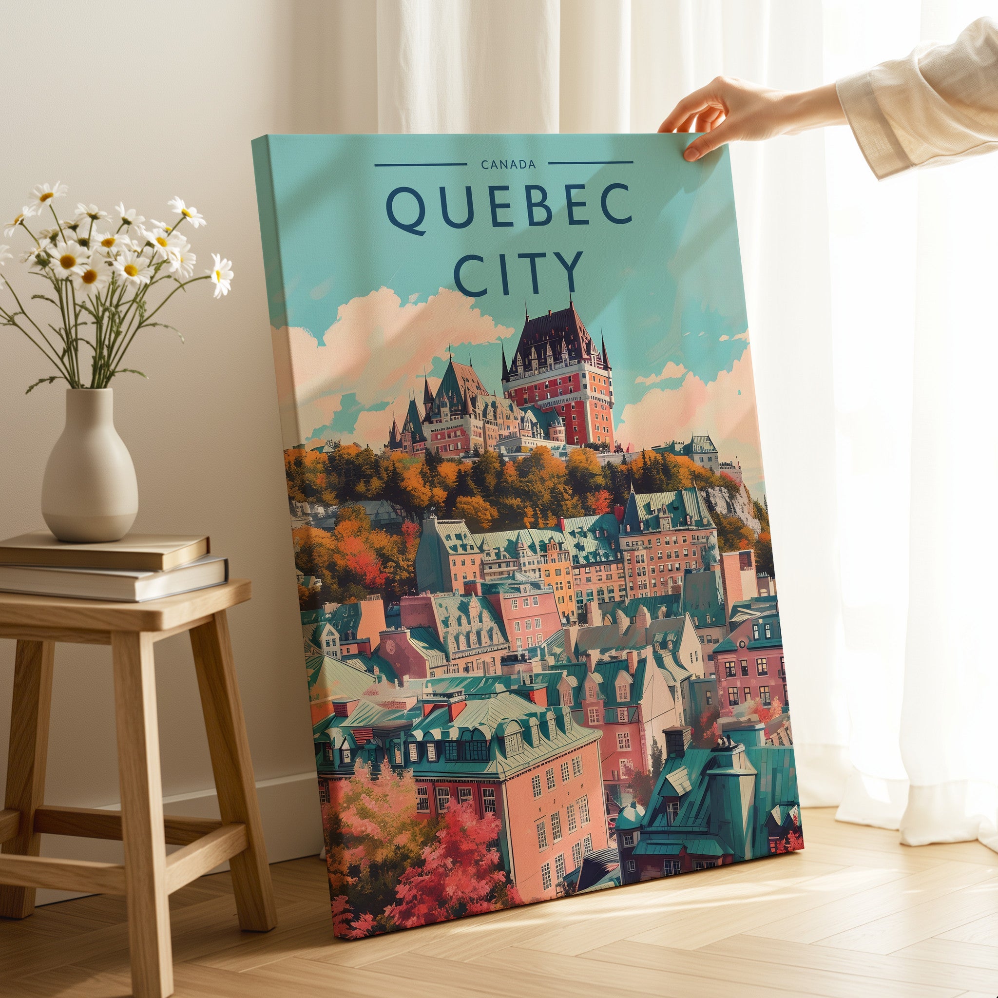 Quebec City Travel Poster as a gallery-wrapped canvas