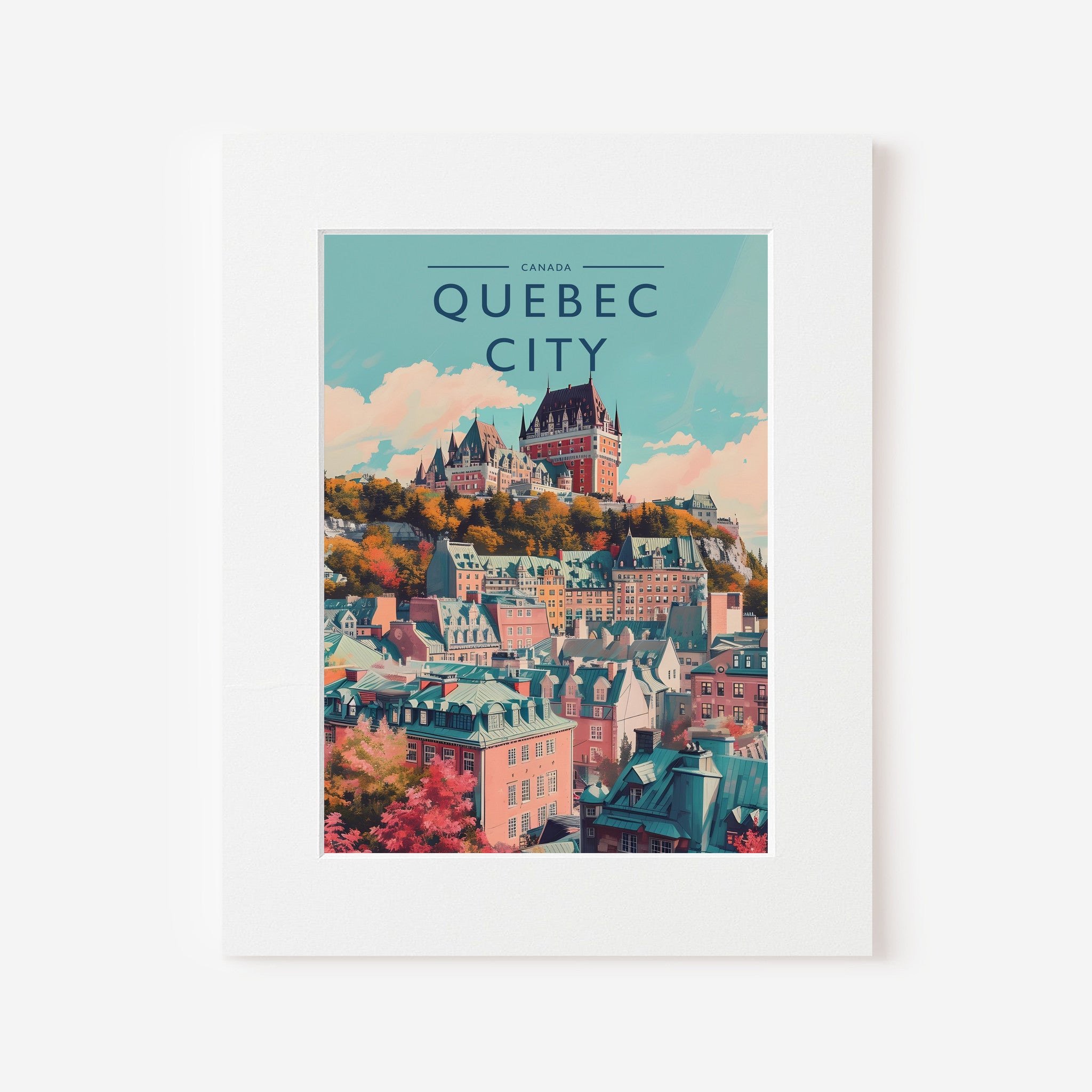 Quebec City Travel Poster in a white mount