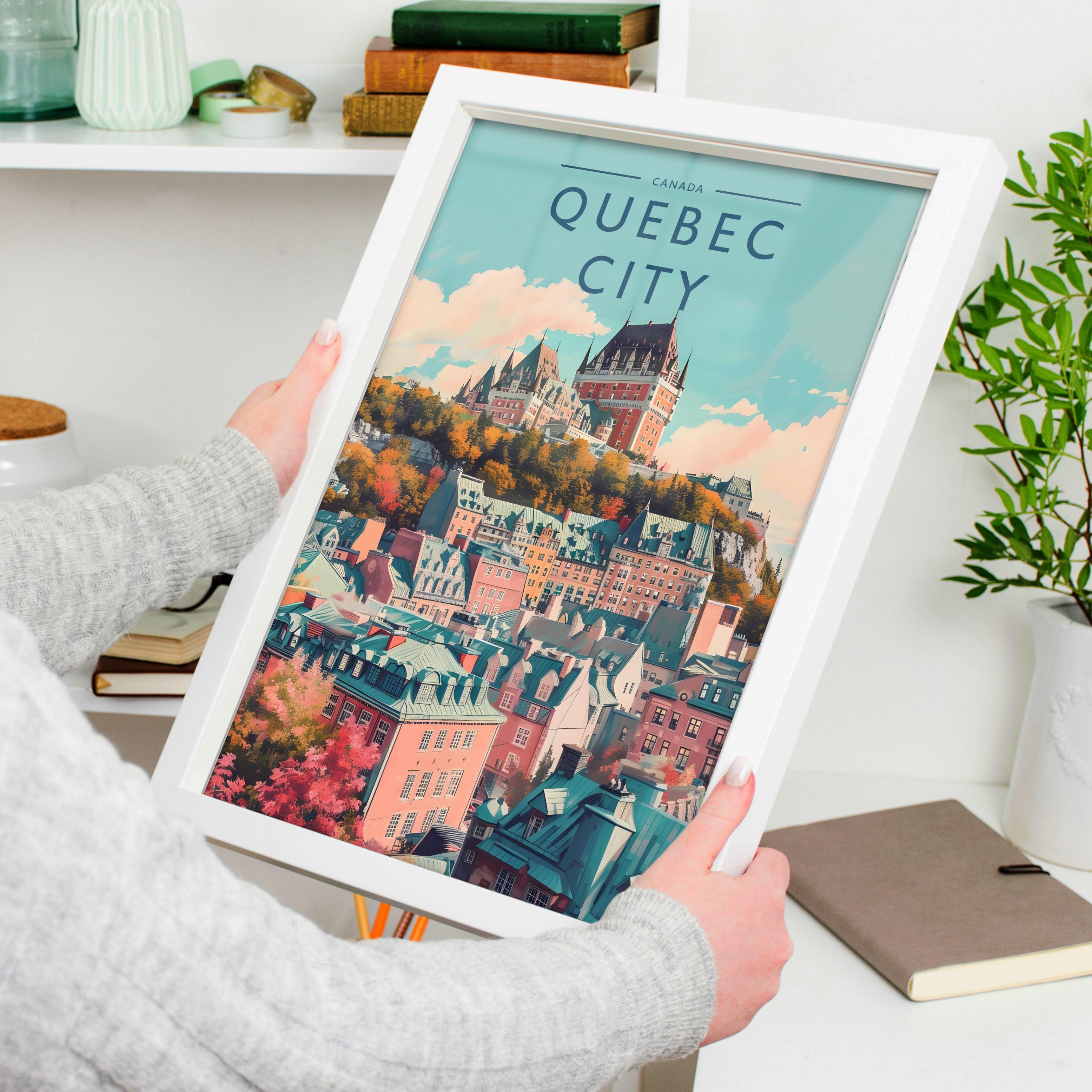 Quebec City Travel Poster held in a white frame